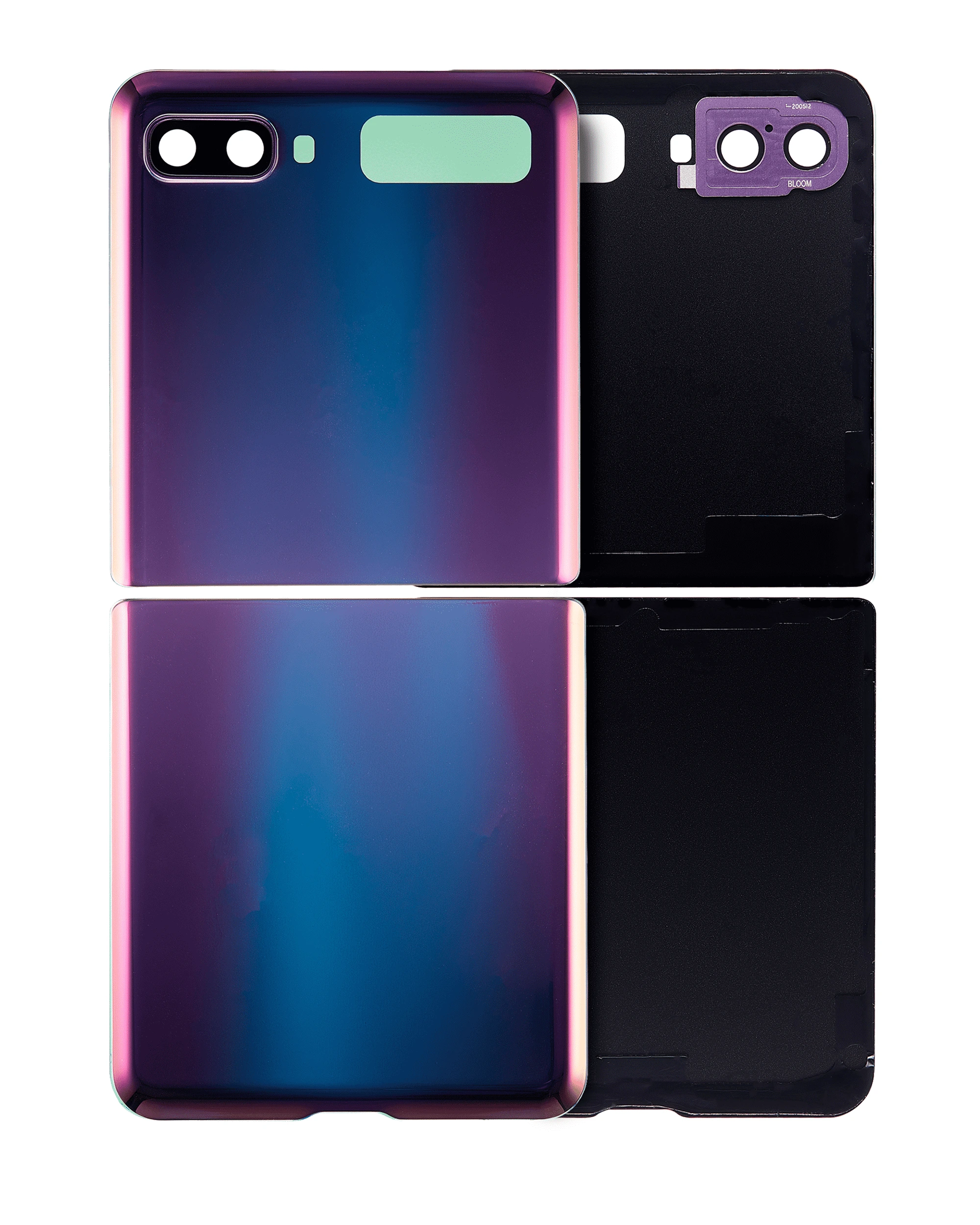 Top & Bottom Back Cover Glass With Camera Lens per Samsung Galaxy Z Flip 4G (F700) / Z Flip 5G (F707) (Mirror Viola)