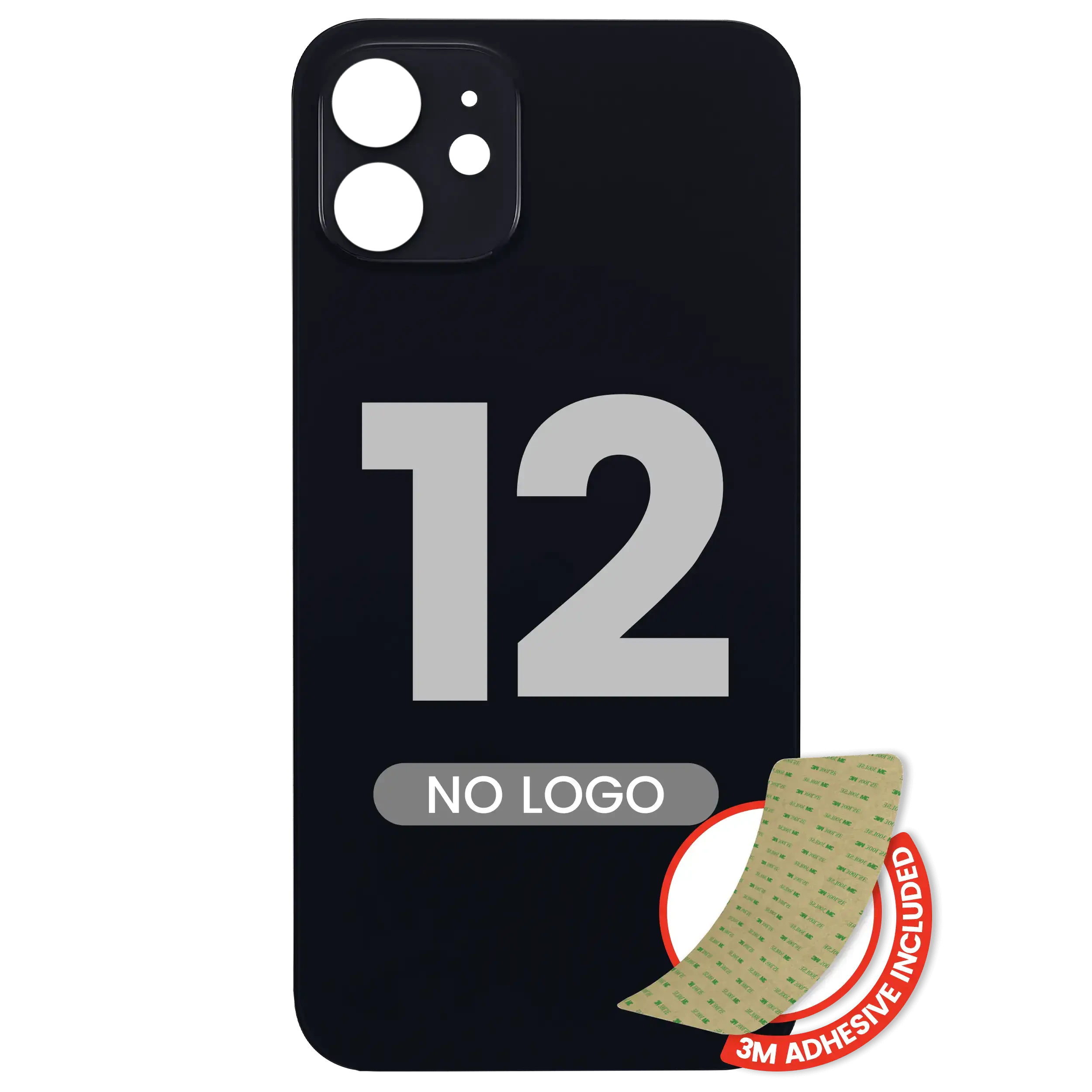 Back Glass With 3M Adesivo per iPhone 12 (No Logo / Large Camera Hole) (Nero)