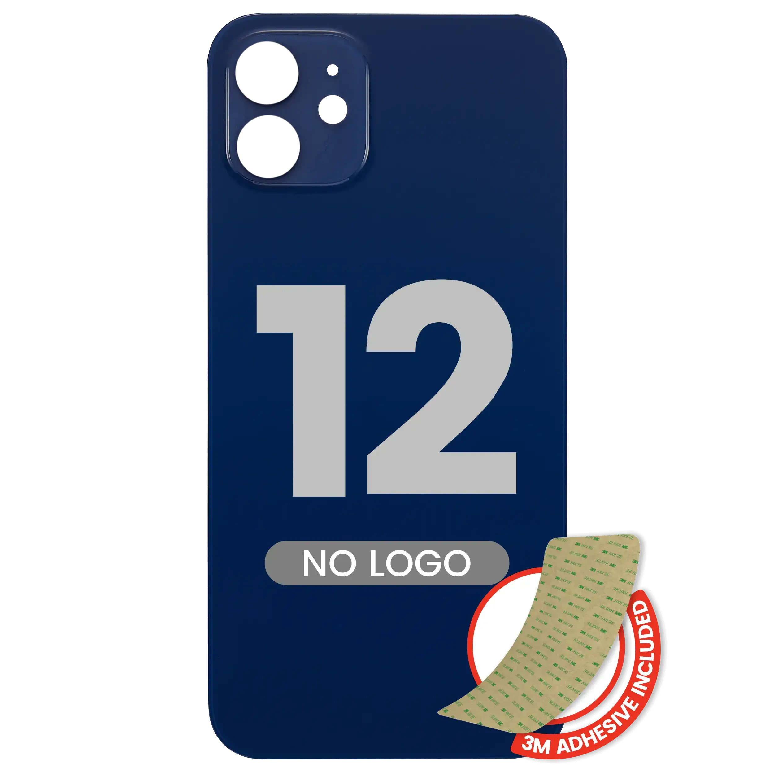 Back Glass With 3M Adesivo per iPhone 12 (No Logo / Large Camera Hole) (Blu)