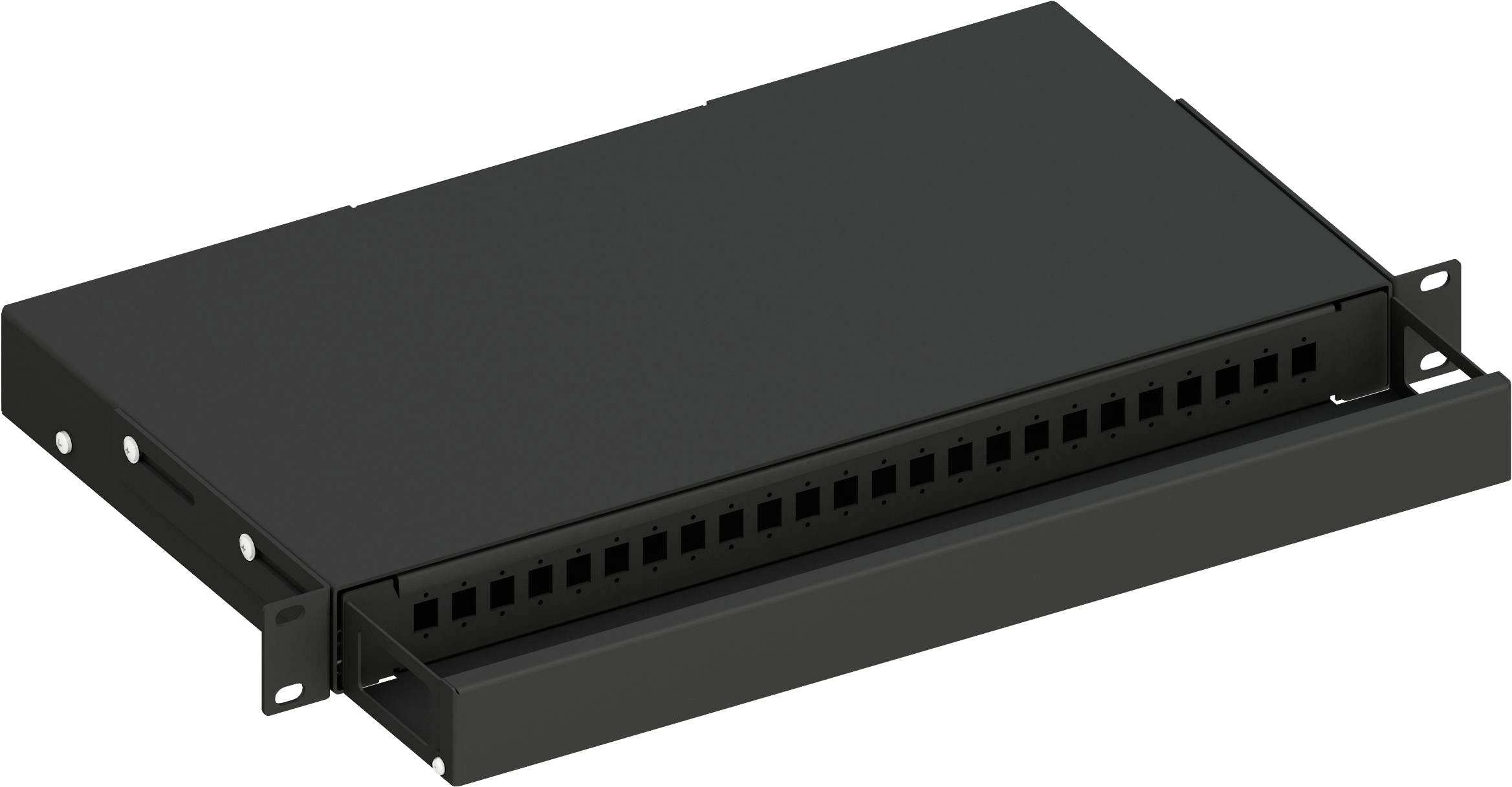 Cassetto Ottico 19'' Scorrevole Piastra Frontale per 24 SC Simplex/24 E2000/24 LC Duplex, Nero