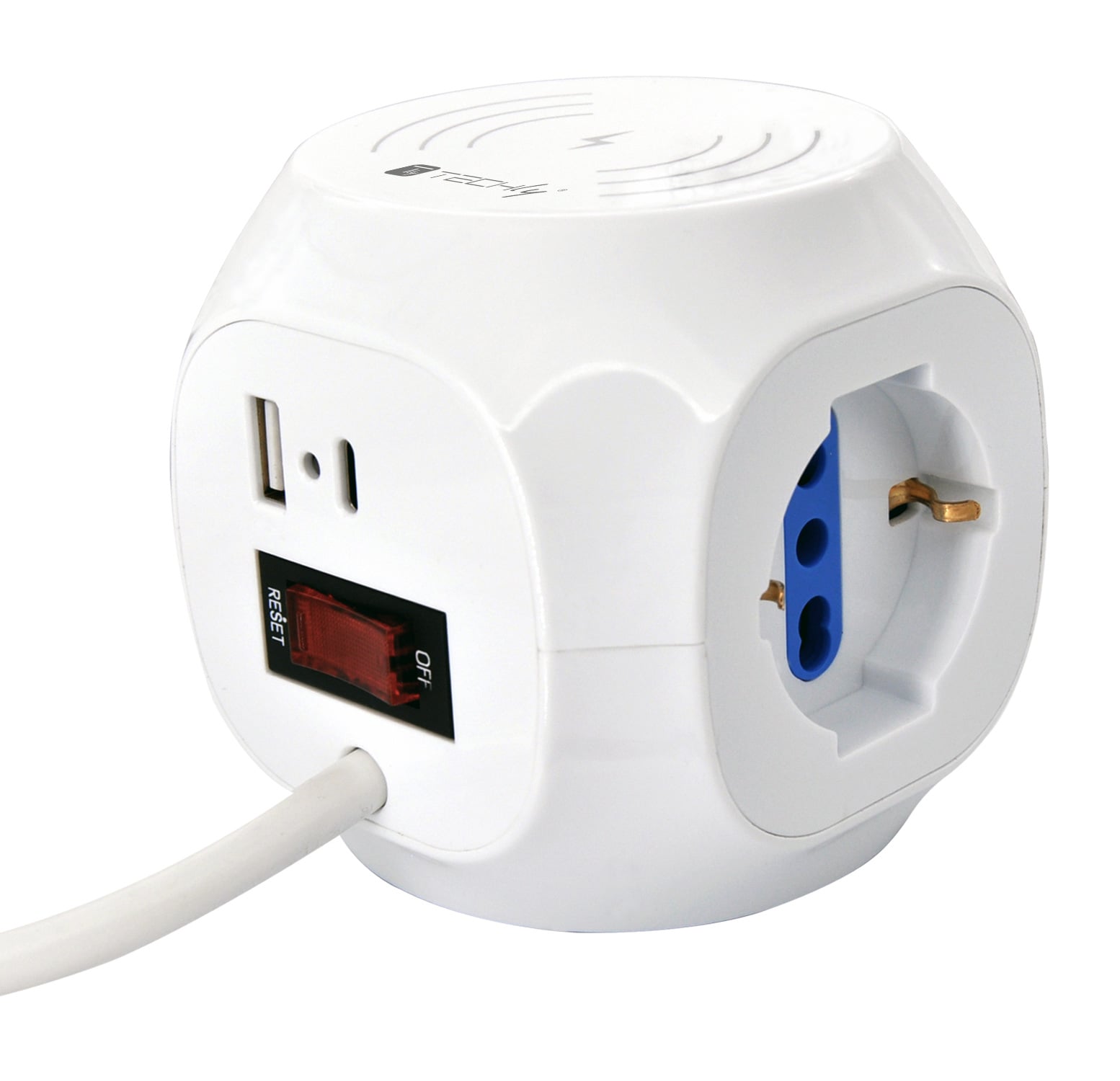 Multipresa a Cubo 4 Posti con USB-A e USB-C™ QC3.0 e Ricarica Wireless