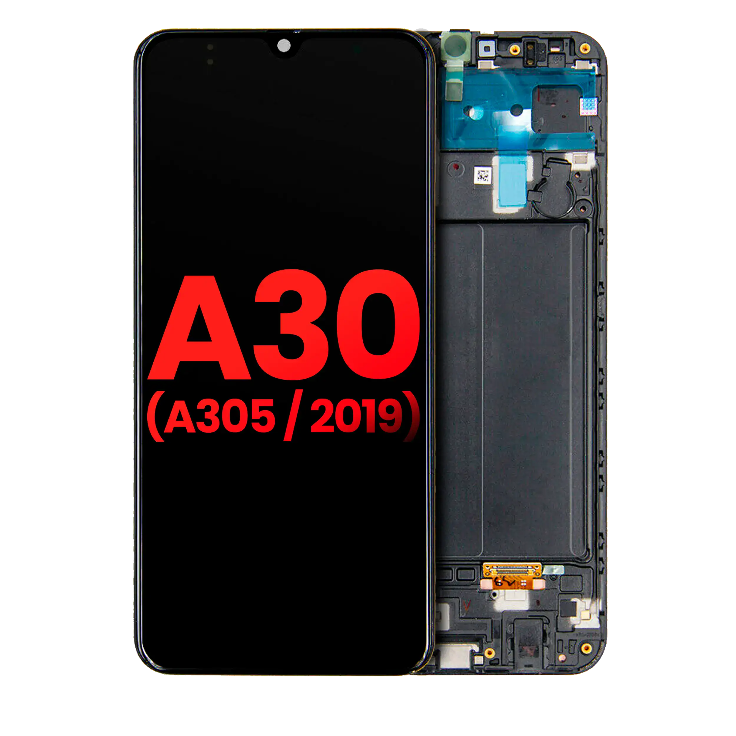 Display OLED completo con Frame per Samsung Galaxy A30 (A305 / 2019) (Aftermarket Plus) (tutti i colori)
