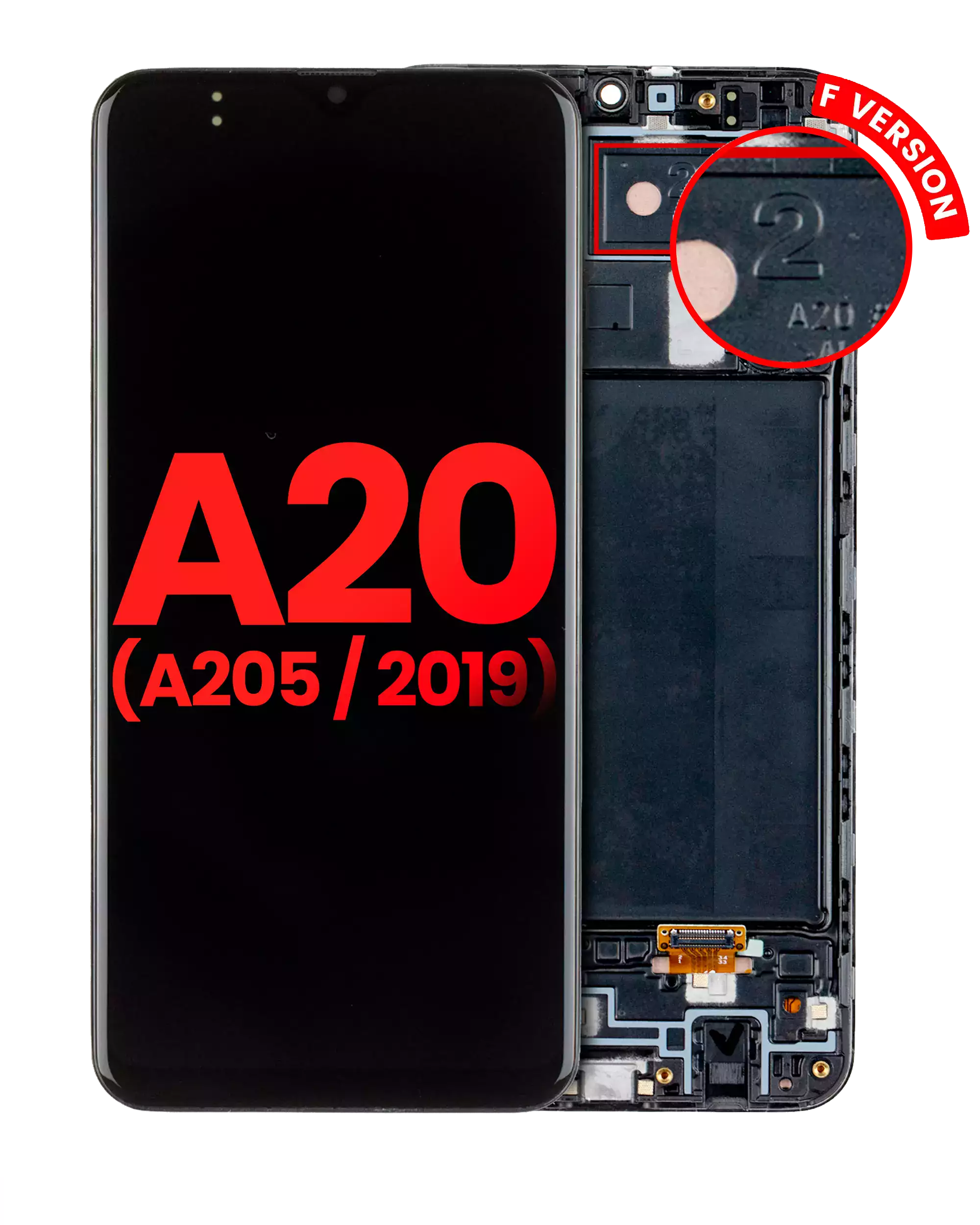 Display OLED completo con Frame per Samsung Galaxy A20 (A205 / 2019) (F Version) (Aftermarket Plus) (tutti i colori)
