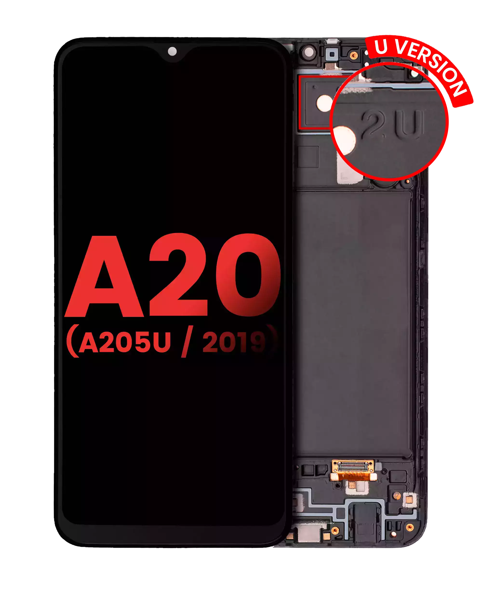Display OLED completo con Frame per Samsung Galaxy A20 (A205U / 2019) (U Version) (Aftermarket Plus) (tutti i colori)
