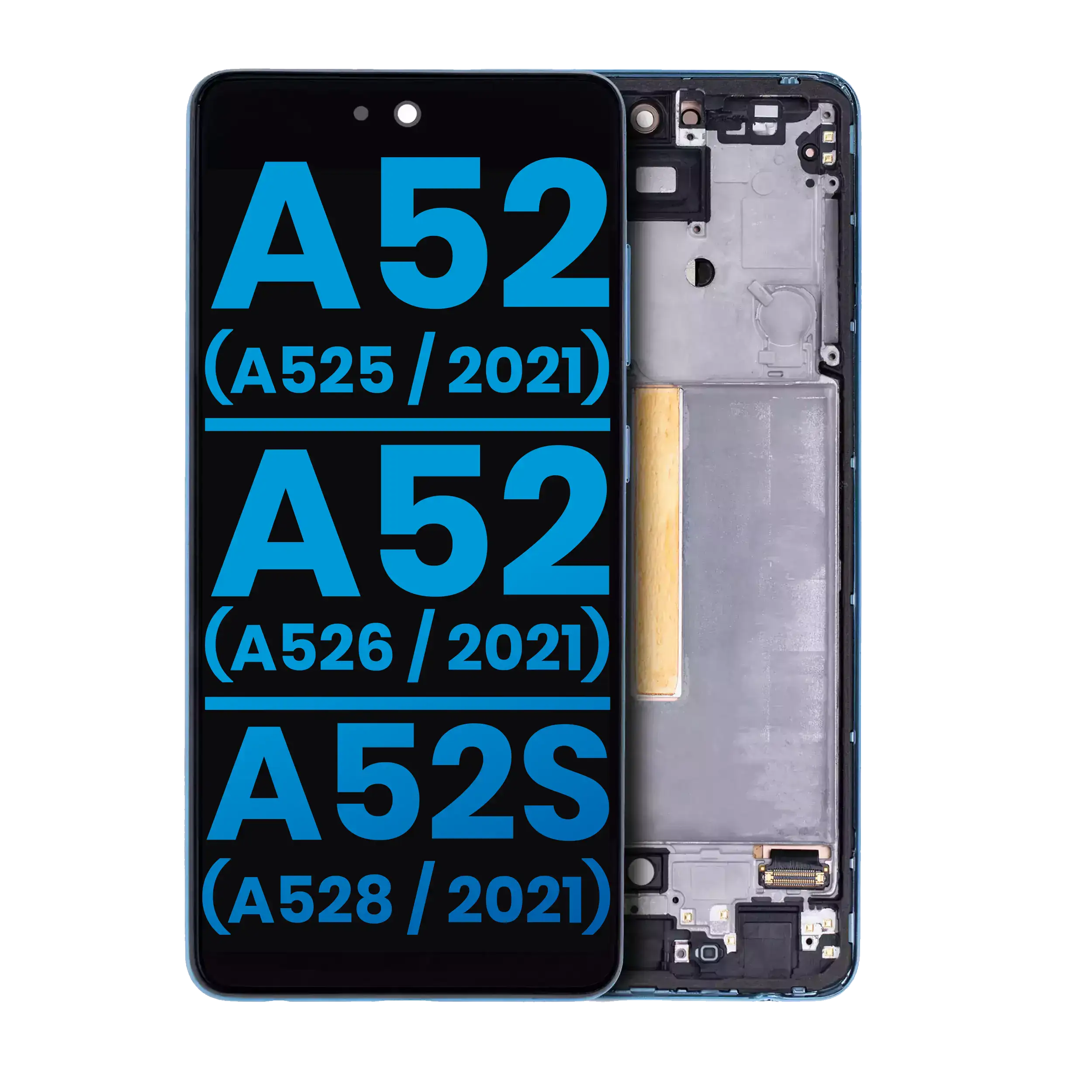 Display LCD completo con Frame (senza Finger Print Sensore) per Samsung Galaxy A52 4G (A525 / 2021) / A52 5G (A526 / 2021) / A52S (A528 / 2021) (Aftermarket : Incell) (Awesome Blu)