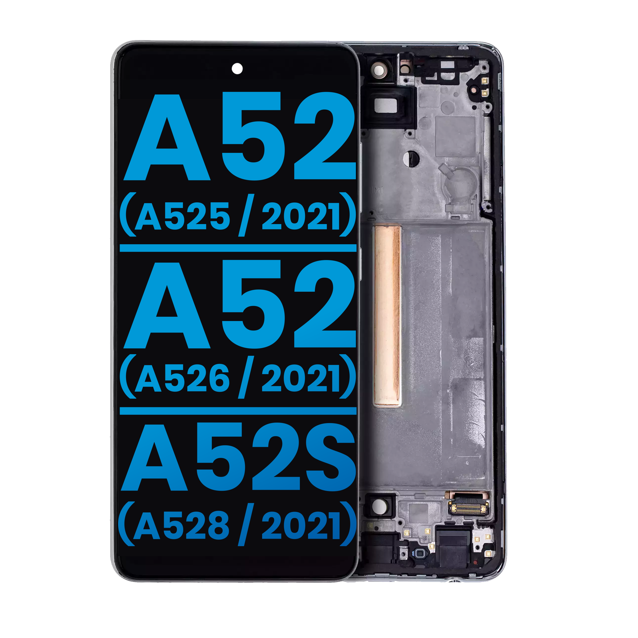 Display LCD completo con Frame (senza Finger Print Sensore) per Samsung Galaxy A52 4G (A525 / 2021) / A52 5G (A526 / 2021) / A52S (A528 / 2021) (Aftermarket : Incell) (Awesome Bianco)