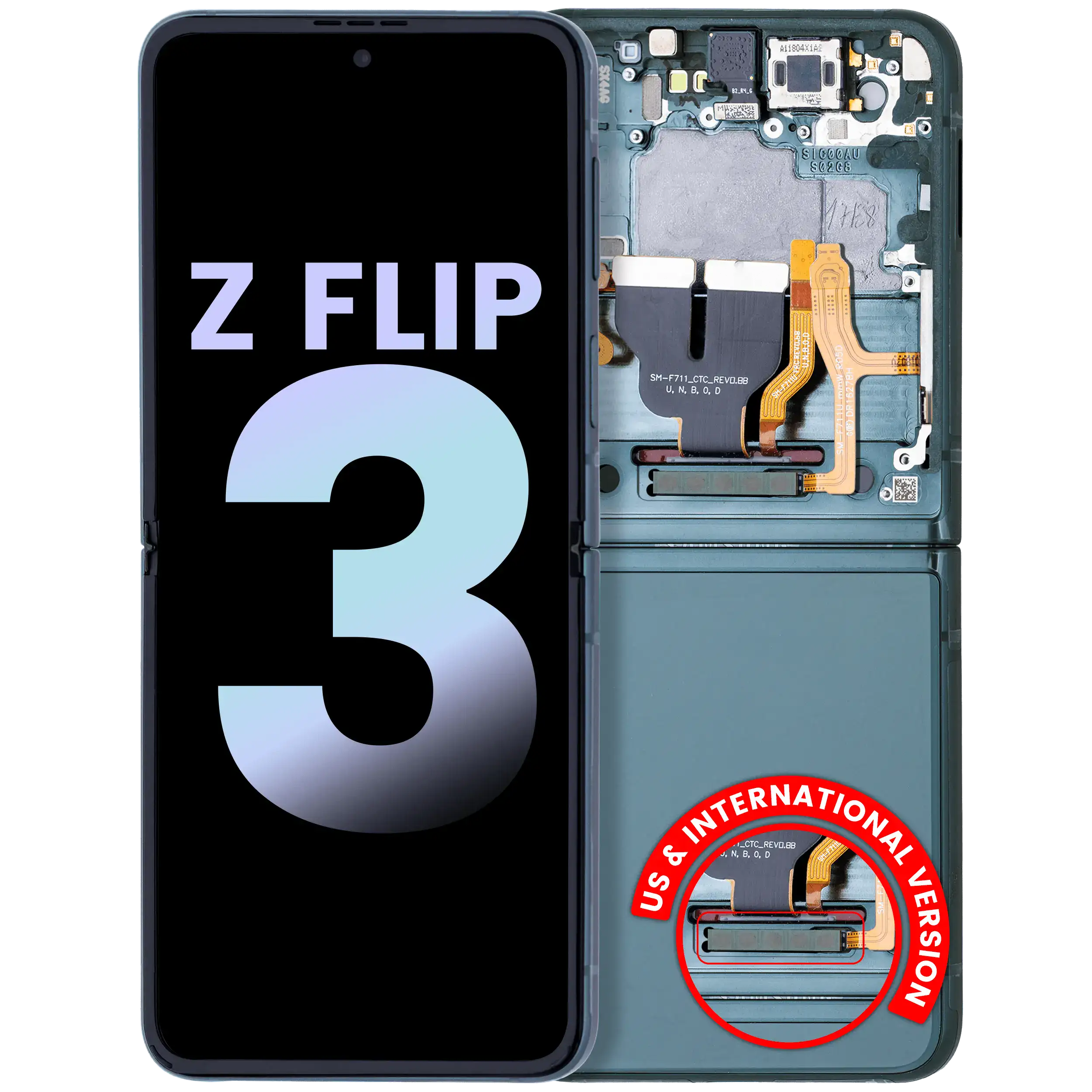 Inner Display OLED completo con Frame per Samsung Galaxy Z Flip 3 5G (US e International) (Service Pack) (Verde)