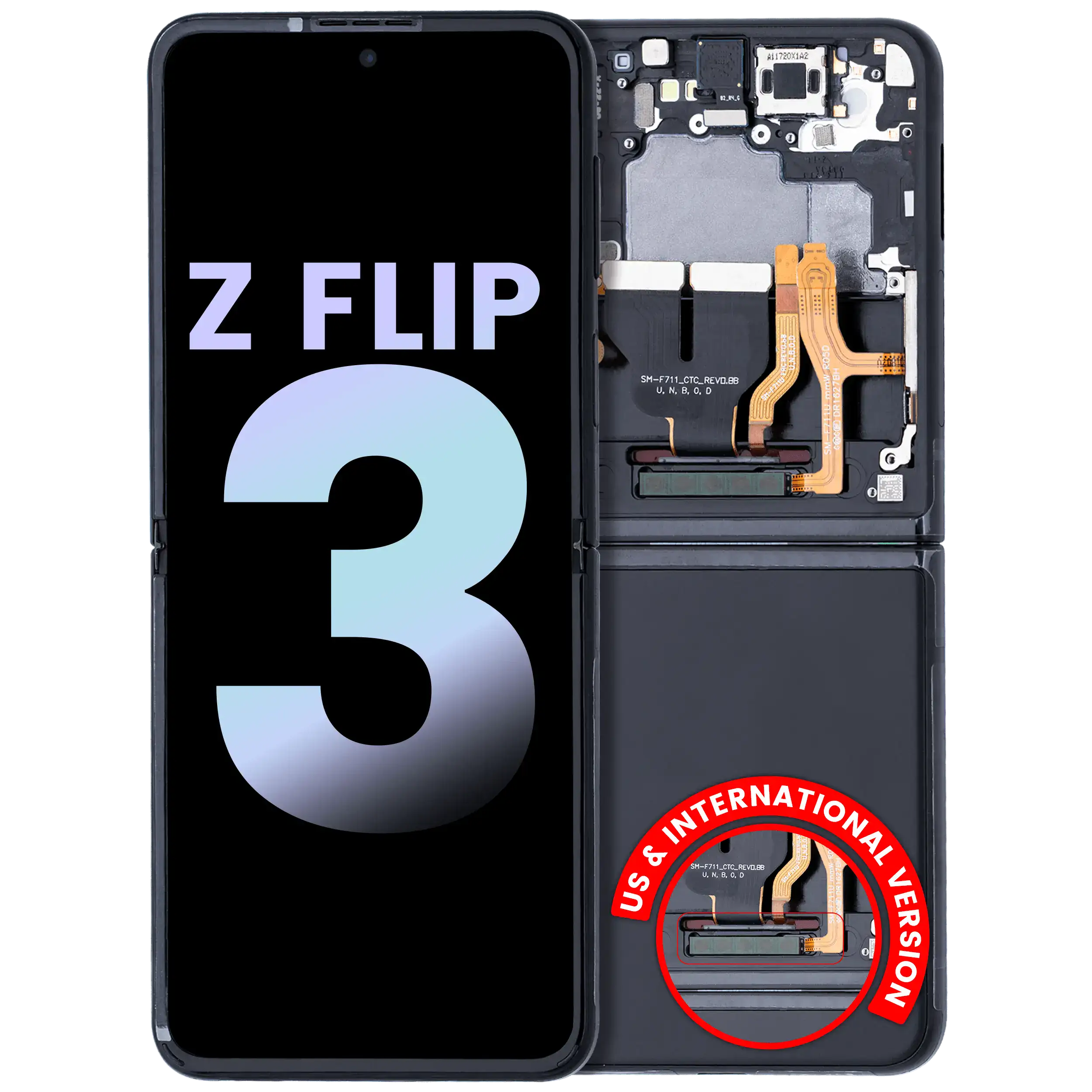 Inner Display OLED completo con Frame per Samsung Galaxy Z Flip 3 5G (US e International) (Service Pack) (Phantom Nero)