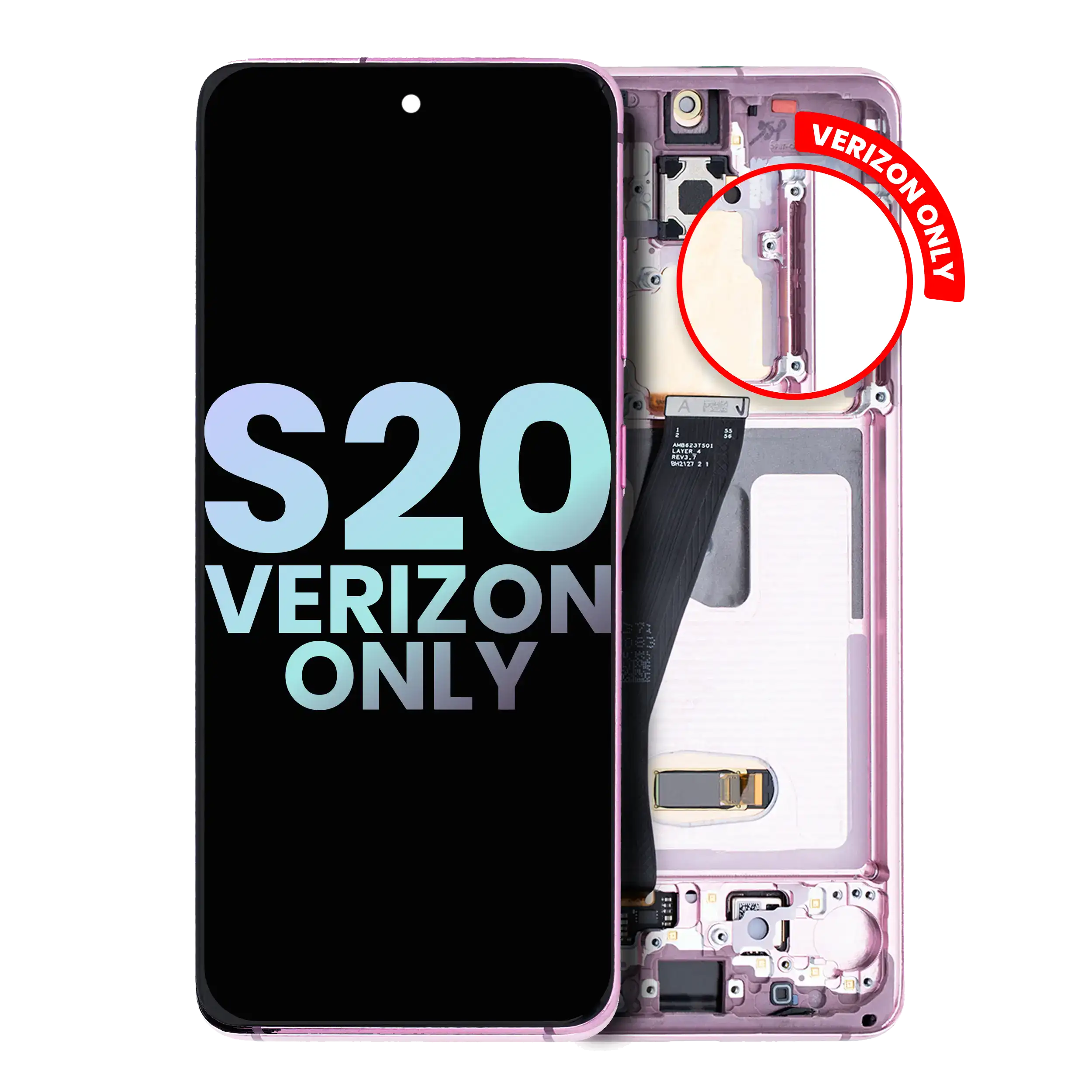 Display OLED completo con Frame per Samsung Galaxy S20 5G (Verizon 5G UW Frame Only) (Service Pack) (Cloud Rosa)