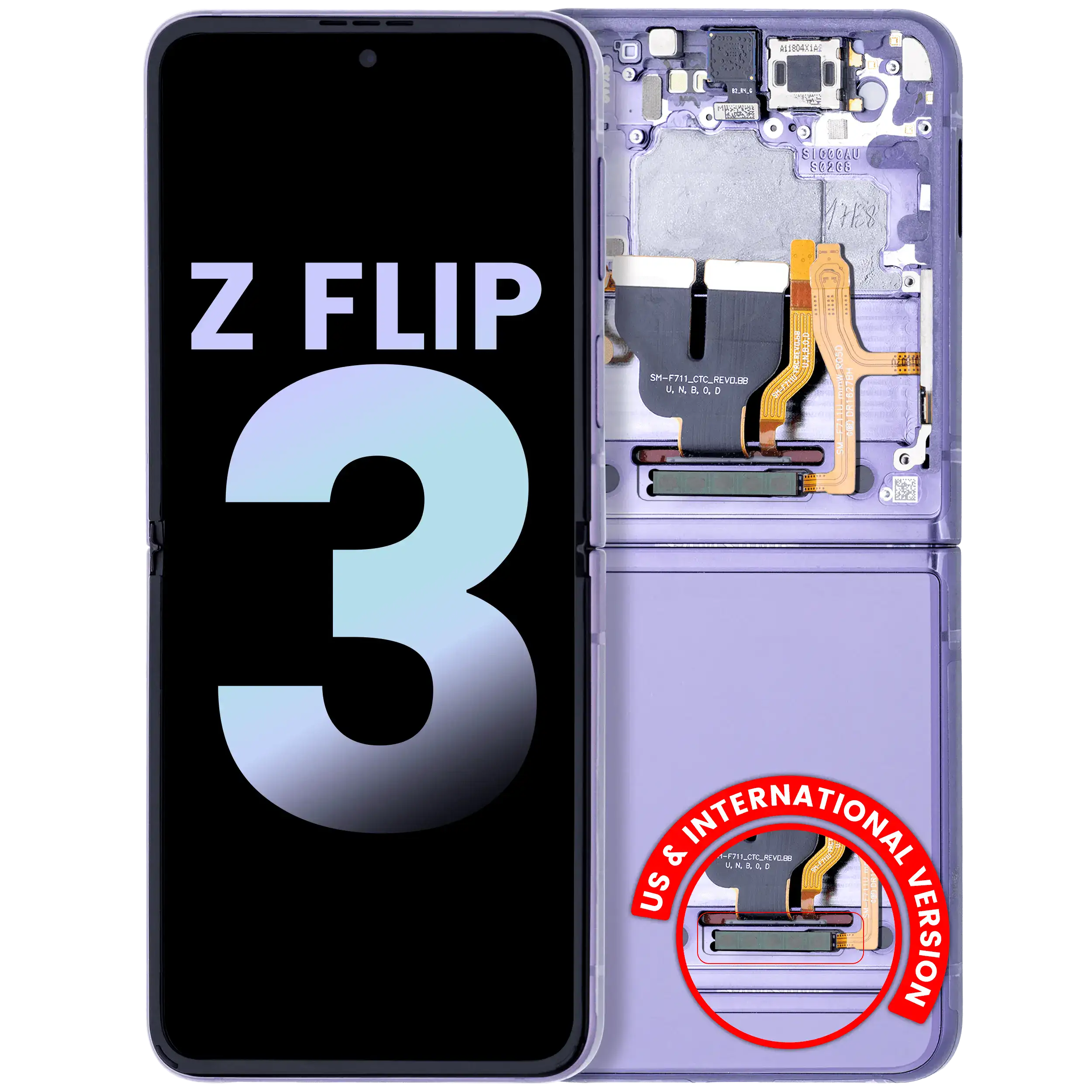 Inner Display OLED completo con Frame per Samsung Galaxy Z Flip 3 5G (US e International) (Service Pack) (Lavanda)