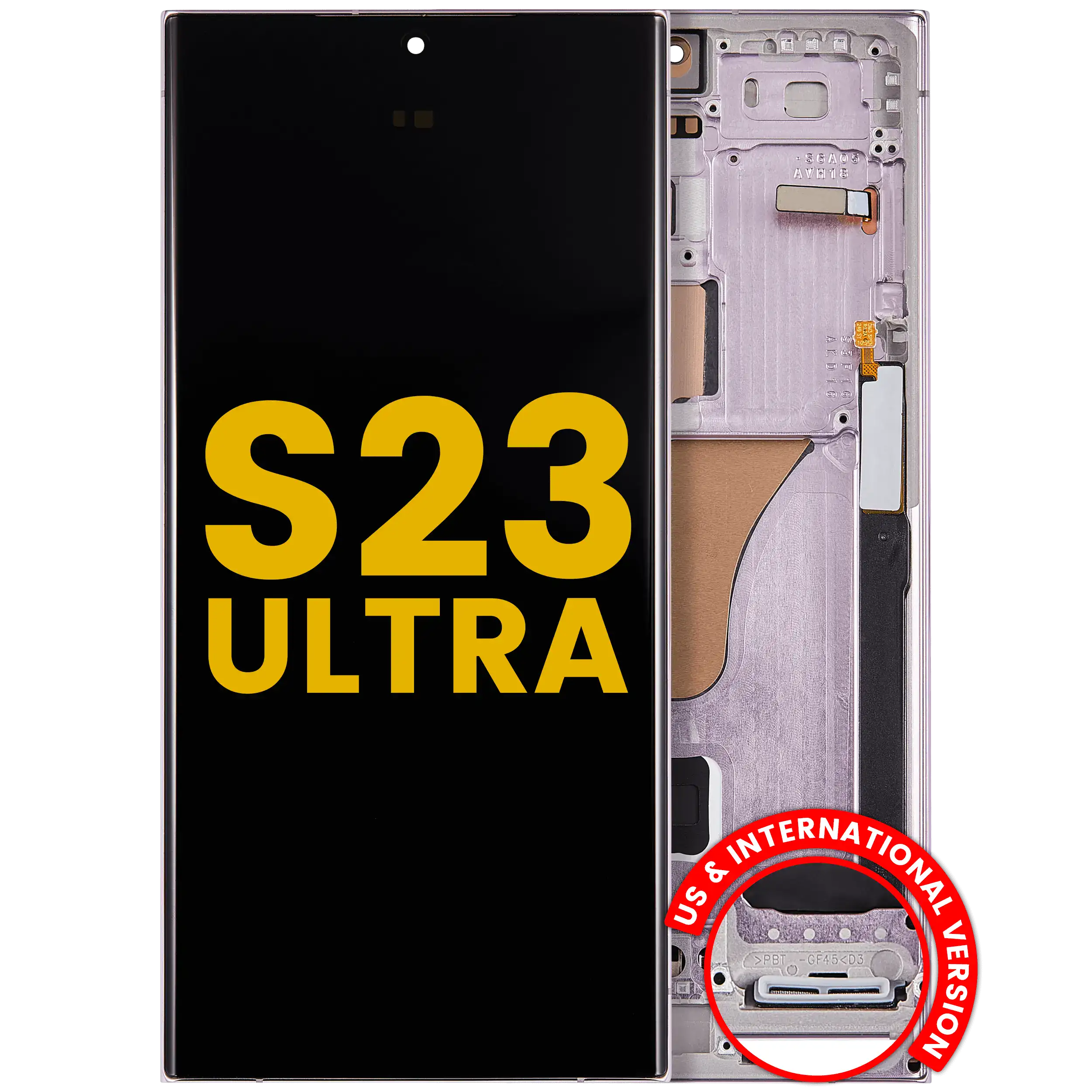 Display OLED completo con Frame per Samsung Galaxy S23 Ultra (US e International) (Refurbished) (Lavanda)