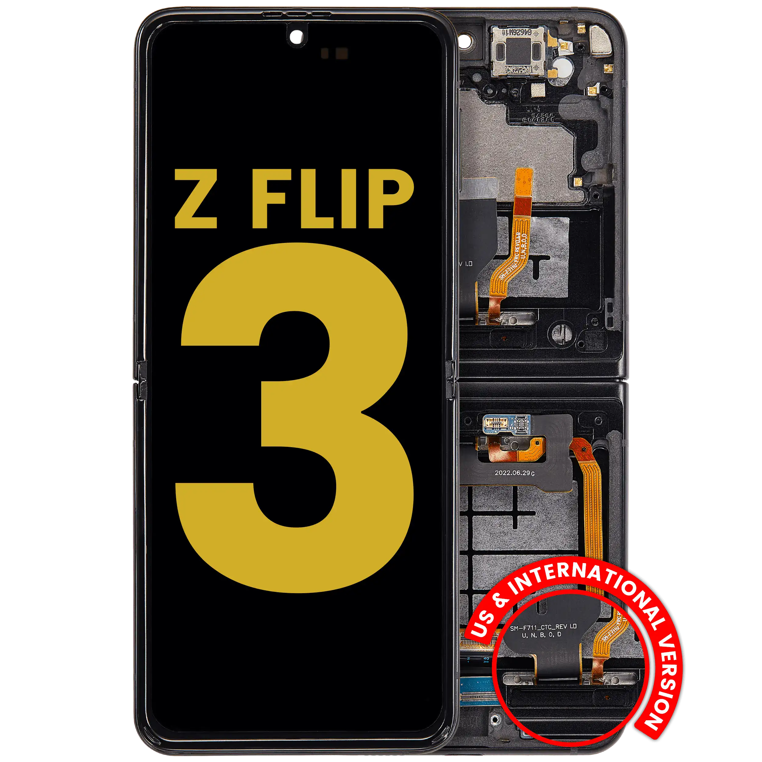 Inner Display OLED completo con Frame per Samsung Galaxy Z Flip 3 5G (US e International) (Refurbished) (Phantom Nero)