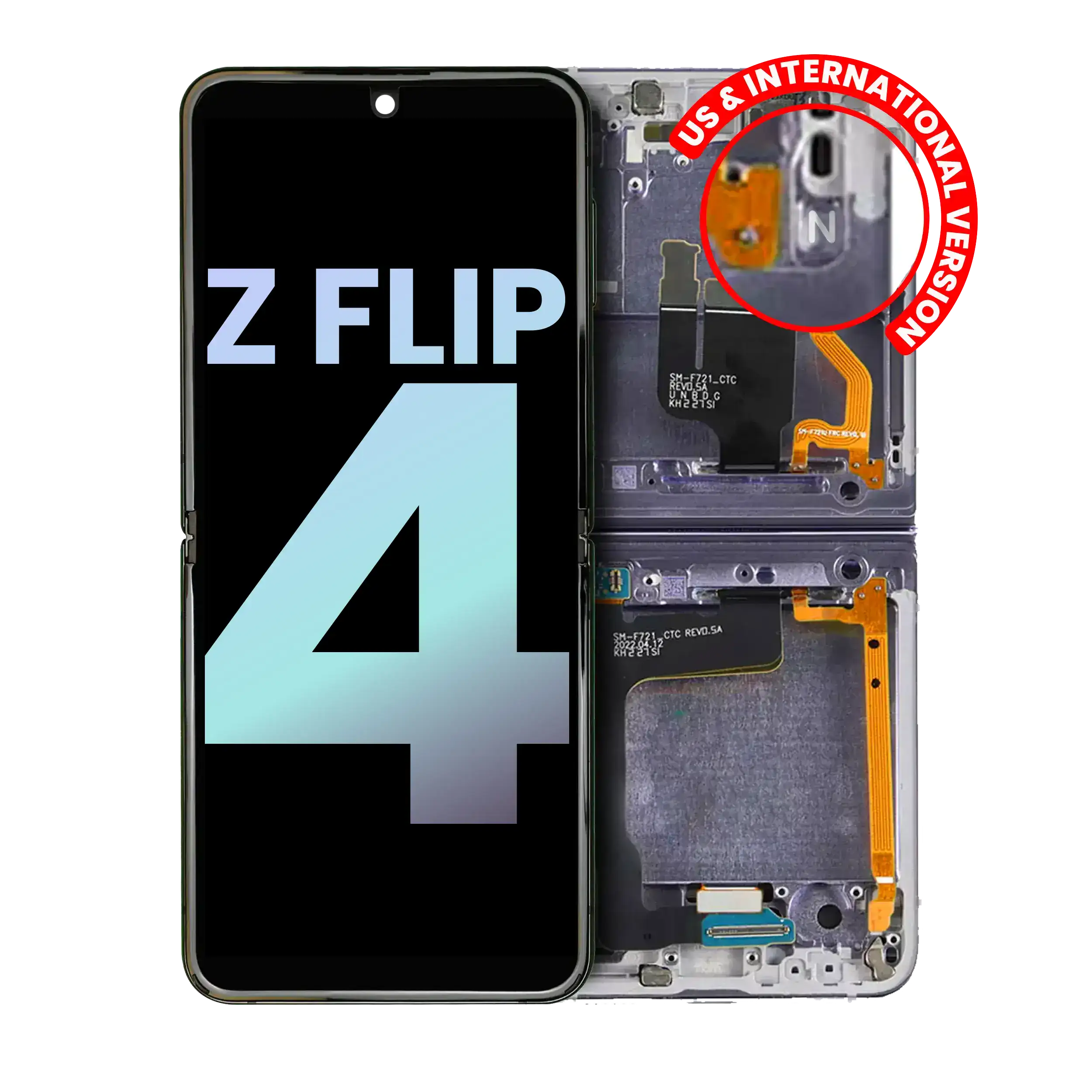 Inner Display OLED completo con Frame per Samsung Galaxy Z Flip 4 5G (US e International) (Service Pack) (Bora Viola)