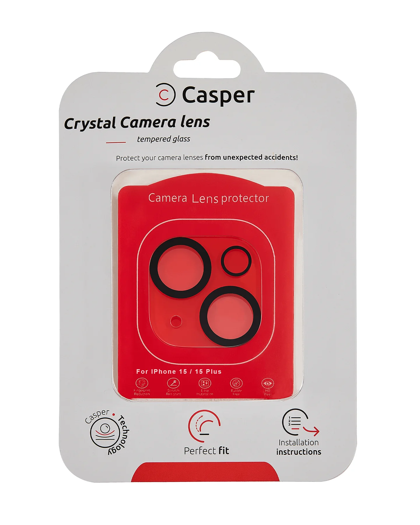 Casper Vetro fotocamera Protector per iPhone 15 / 15 Plus (Crystal Full Cover)