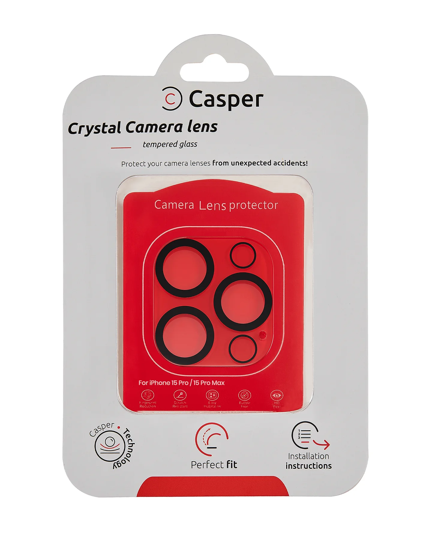 Casper Vetro fotocamera Protector per iPhone 15 Pro / 15 Pro Max (Crystal Full Cover)