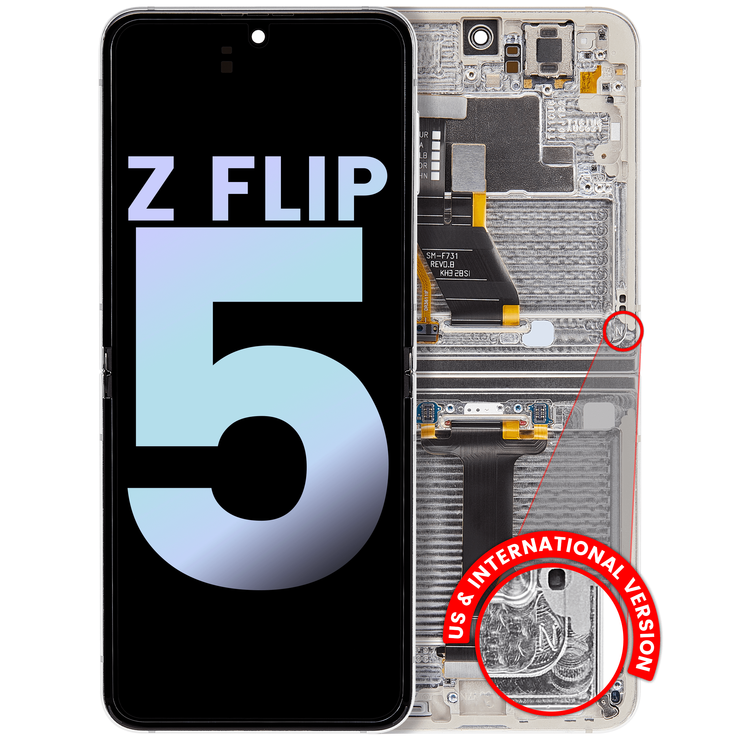 Inner Display OLED completo con Frame per Samsung Galaxy Z Flip 5 5G (US e International) (Service Pack) (Cream)