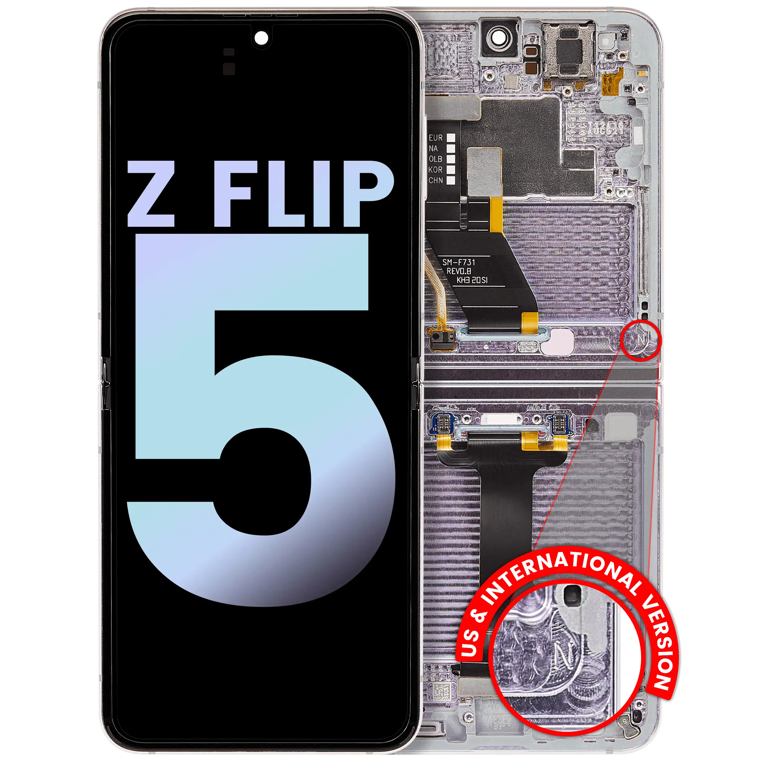 Inner Display OLED completo con Frame per Samsung Galaxy Z Flip 5 5G (US e International) (Service Pack) (Lavanda)