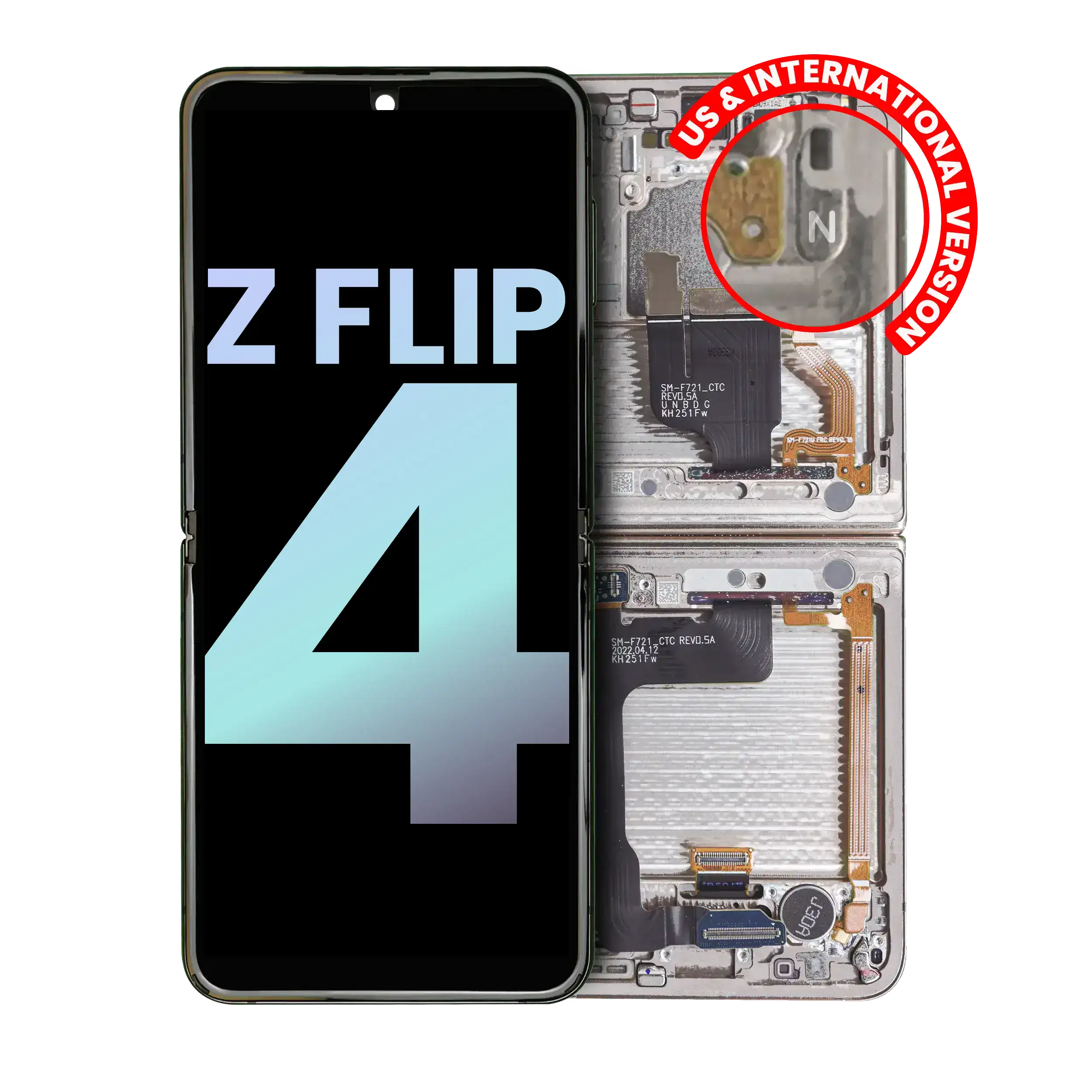 Inner Display OLED completo con Frame per Samsung Galaxy Z Flip 4 5G (US e International) (Service Pack) (Bianco)