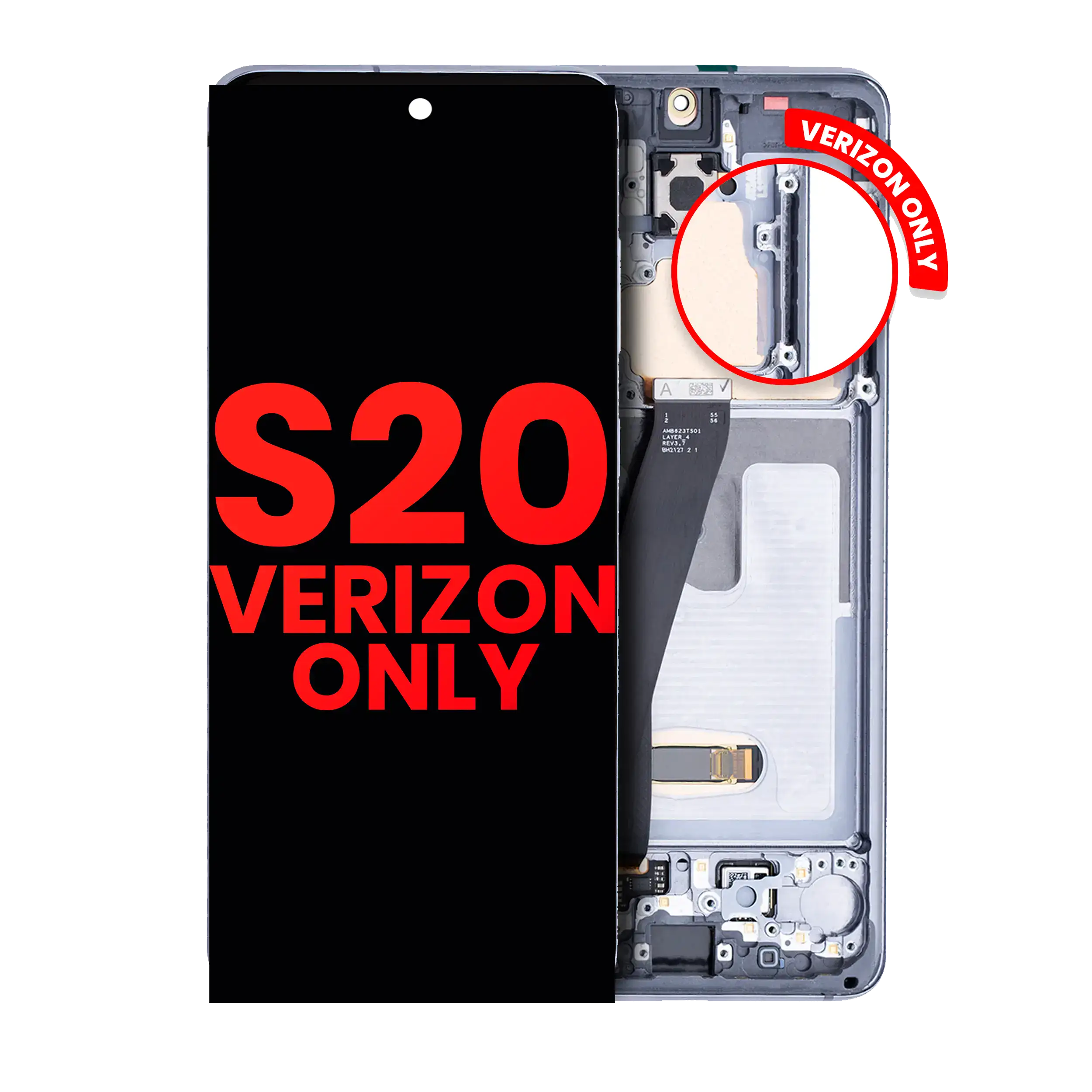 Display OLED completo con Frame per Samsung Galaxy S20 5G (Verizon 5G UW Frame Only) (Grigio cosmico)