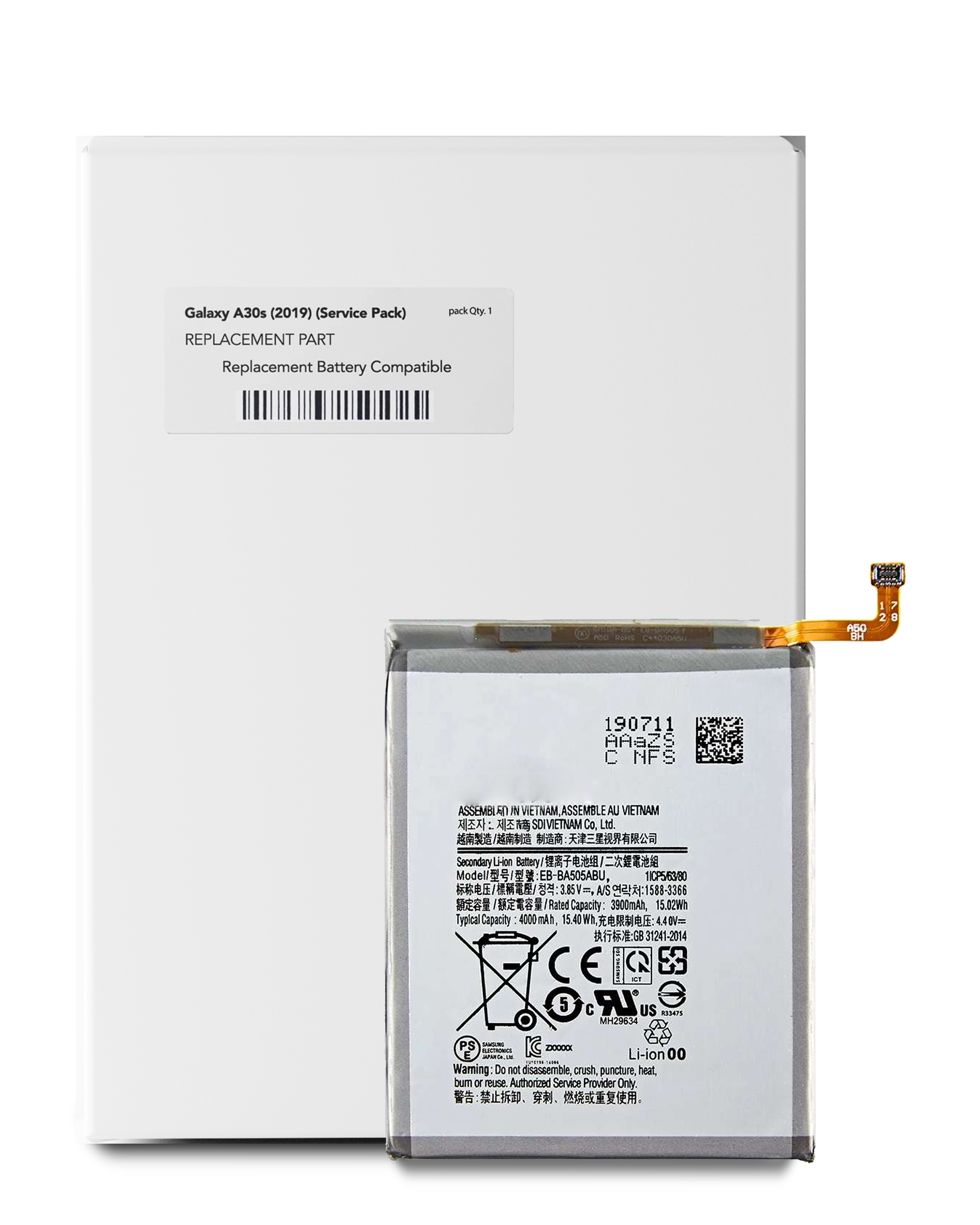 Batteria di ricambio per Samsung Galaxy A20 (A205 / 2019) / A30 (A305 / 2019) / A30S (A307 / 2019) / A50 (A505 / 2019) / A50s (A507 / 2019) (Service Pack)