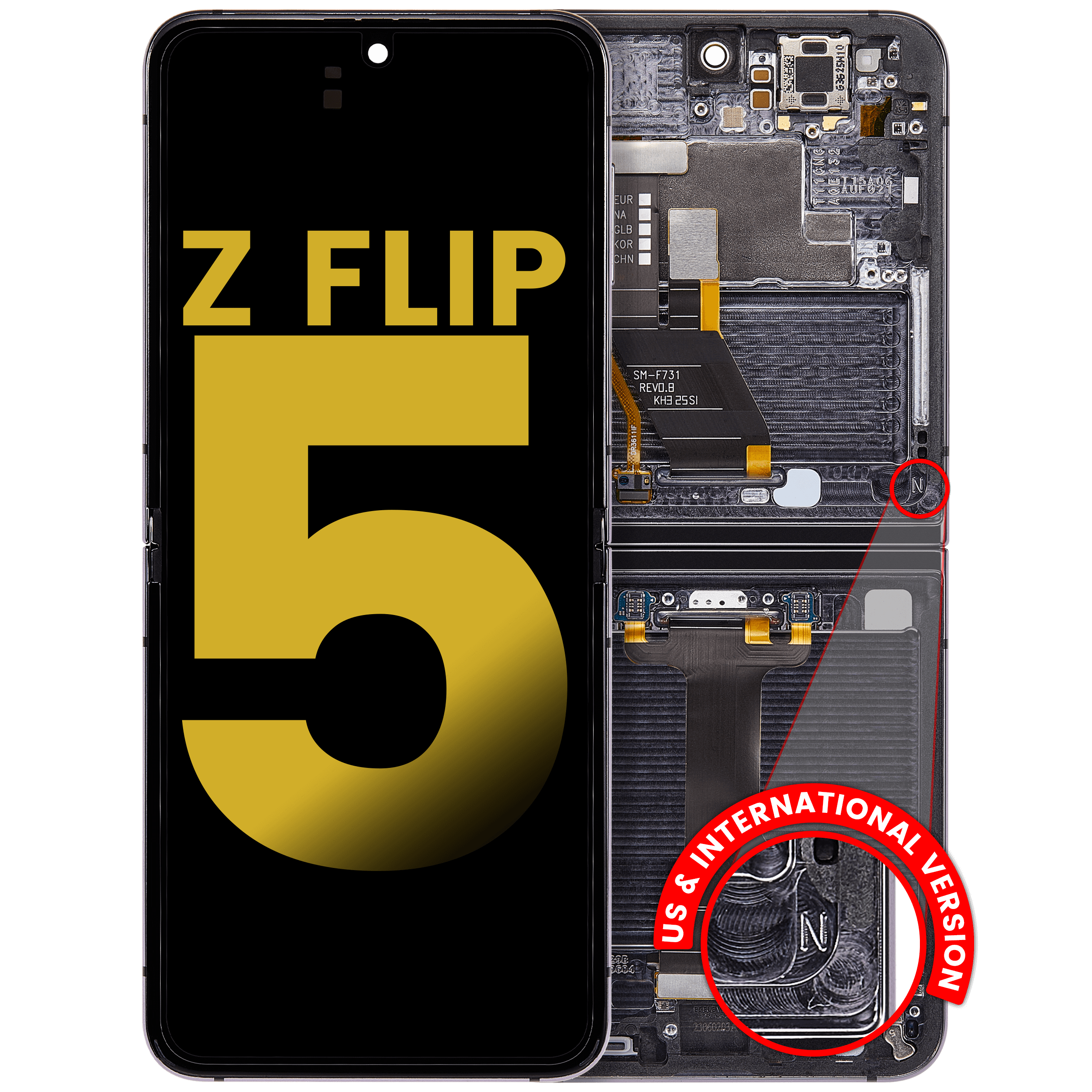 Inner Display OLED completo con Frame per Samsung Galaxy Z Flip 5 5G (US e International) (Refurbished) (Grafite)