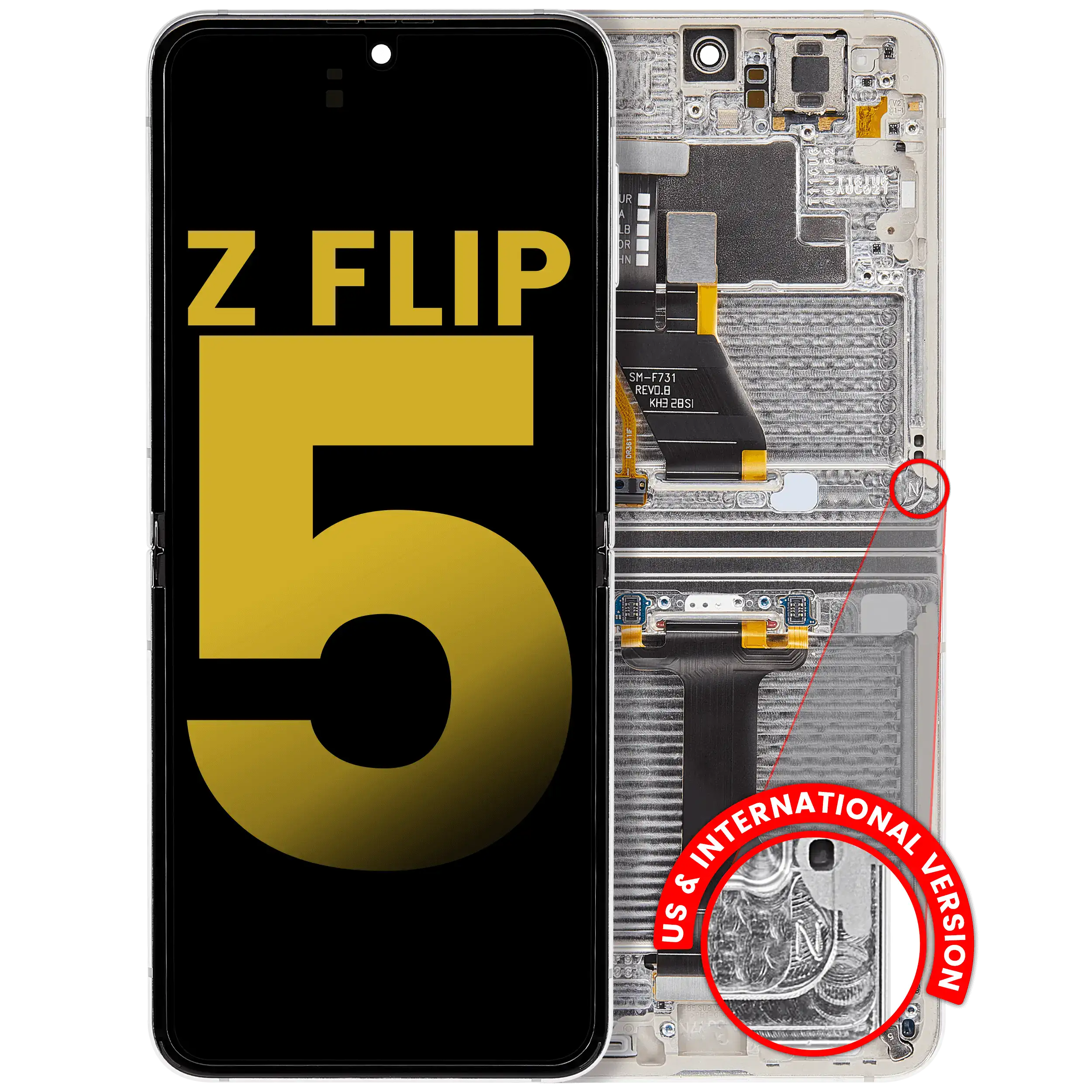 Inner Display OLED completo con Frame per Samsung Galaxy Z Flip 5 5G (US e International) (Refurbished) (Cream)