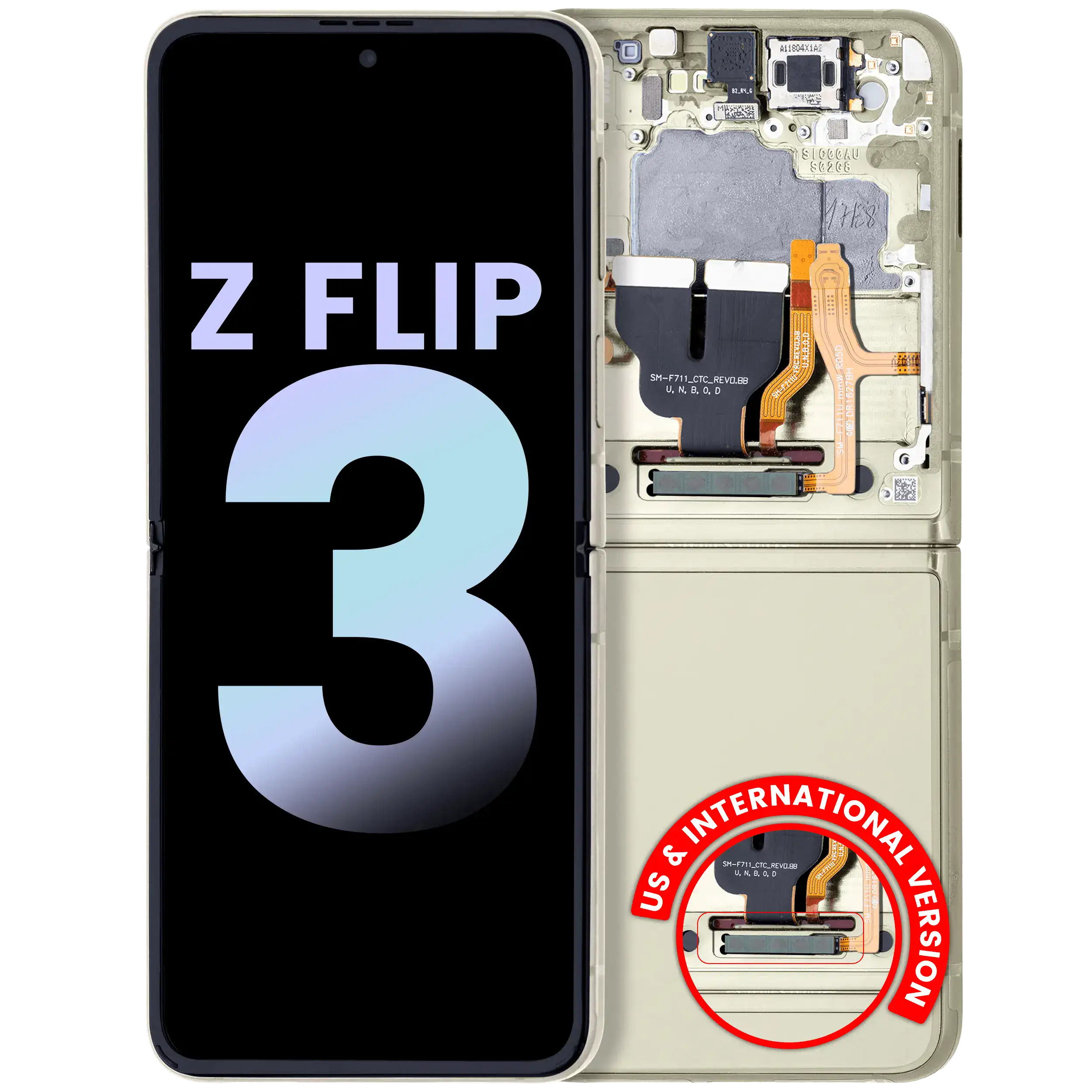Inner Display OLED completo con Frame per Samsung Galaxy Z Flip 3 5G (US e International) (Service Pack) (Cream)