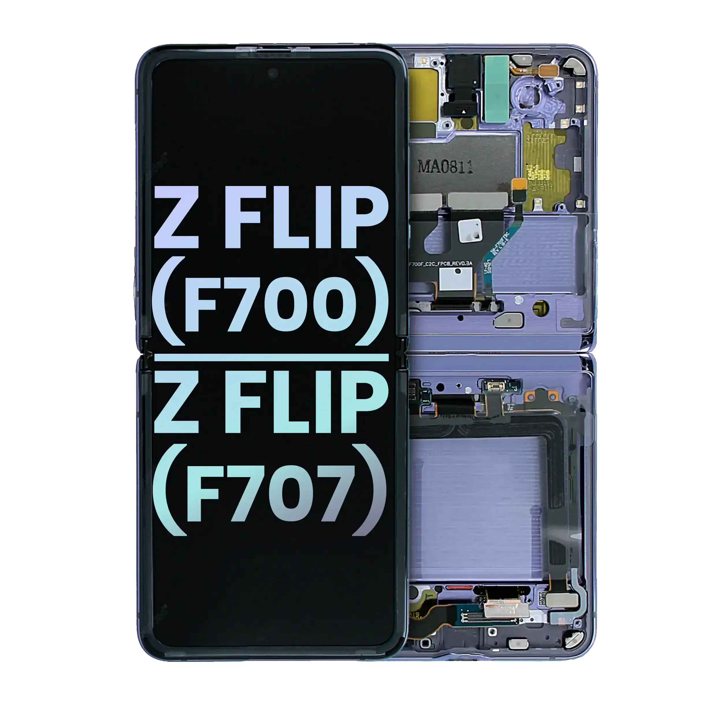 Inner Display OLED completo con Frame per Samsung Galaxy Z Flip 5G (F707) (Service Pack) (Mirror Viola)