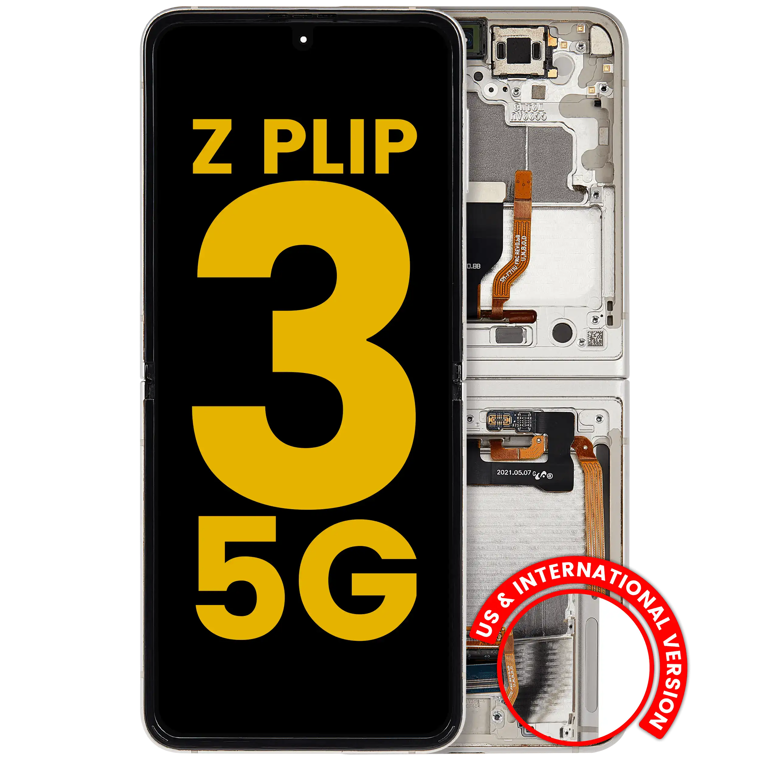 Inner Display OLED completo con Frame per Samsung Galaxy Z Flip 3 5G (US e International) (Refurbished) (Bianco)