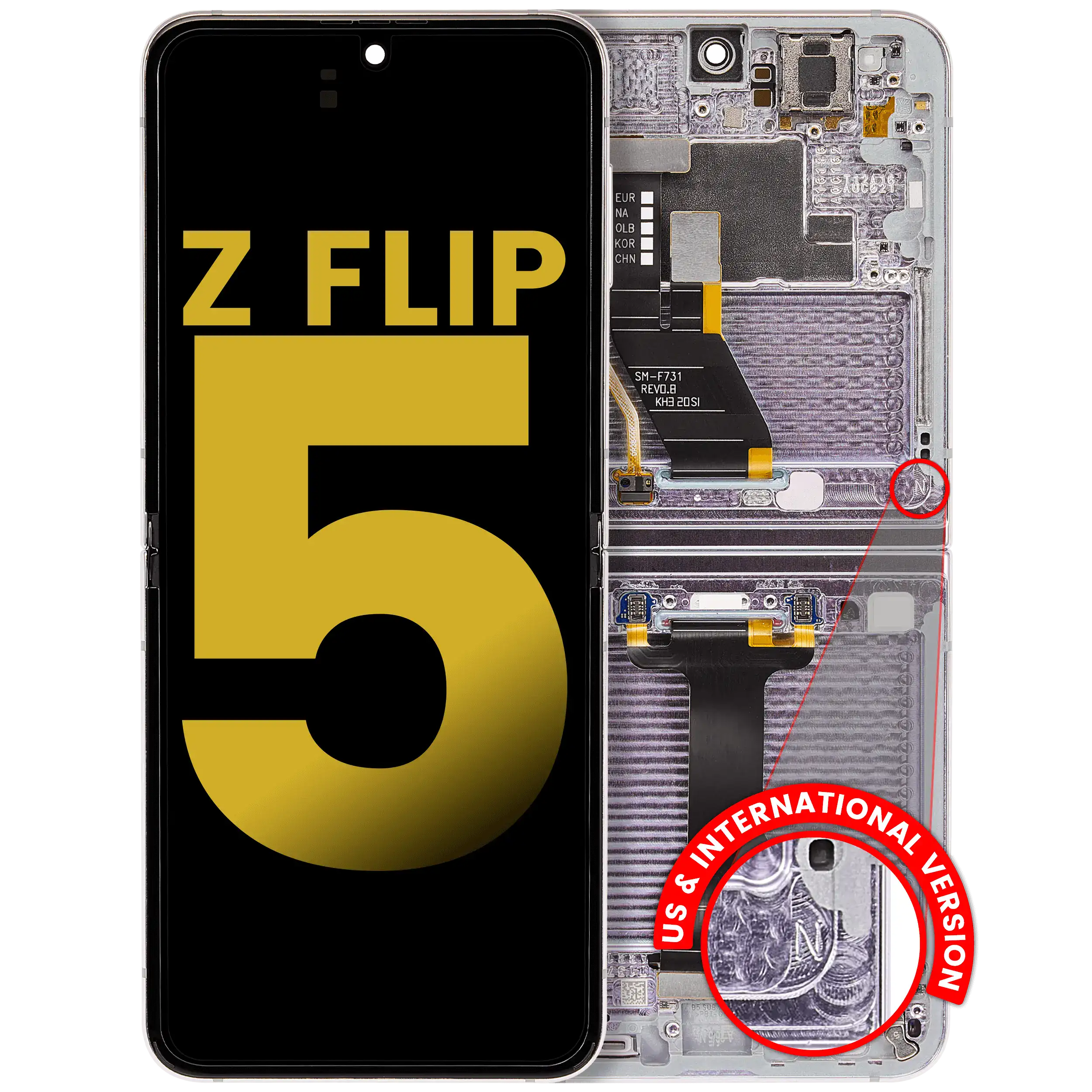 Inner Display OLED completo con Frame per Samsung Galaxy Z Flip 5 5G (US e International) (Refurbished) (Lavanda)