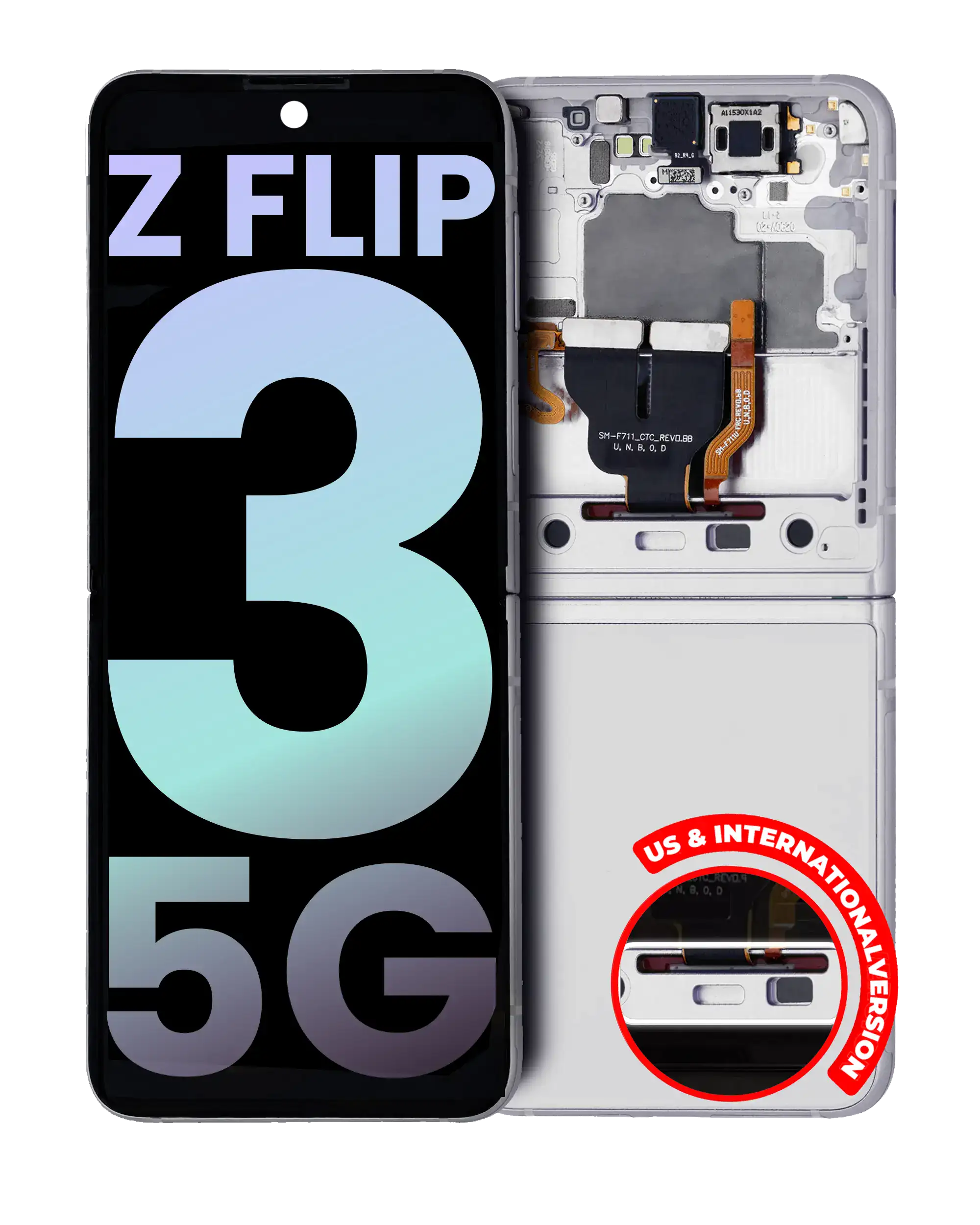 Inner Display OLED completo con Frame per Samsung Galaxy Z Flip 3 5G (US e International) (Service Pack) (Bianco)