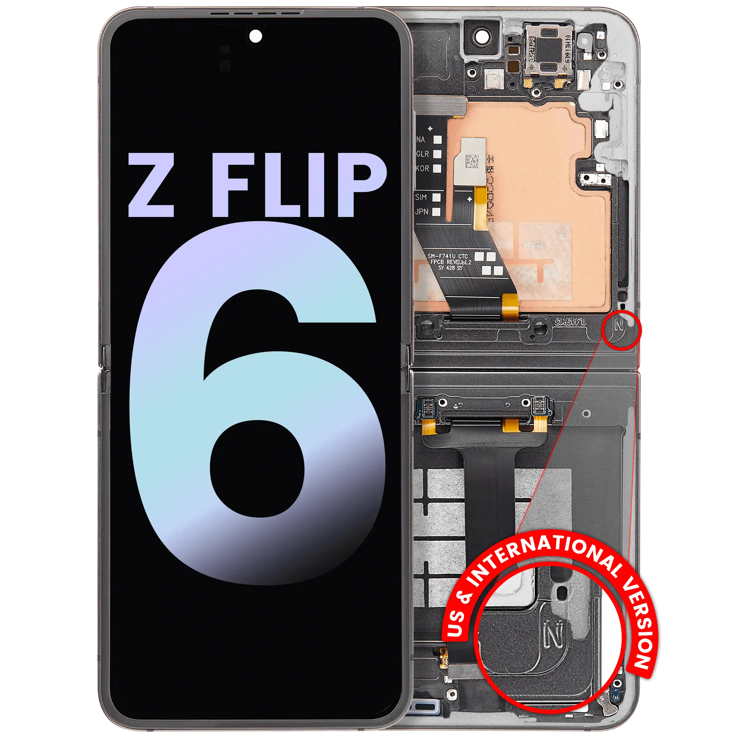 Inner Display OLED completo con Frame per Samsung Galaxy Z Flip 6 5G (US e International) (Service Pack) (Argento Shadow)