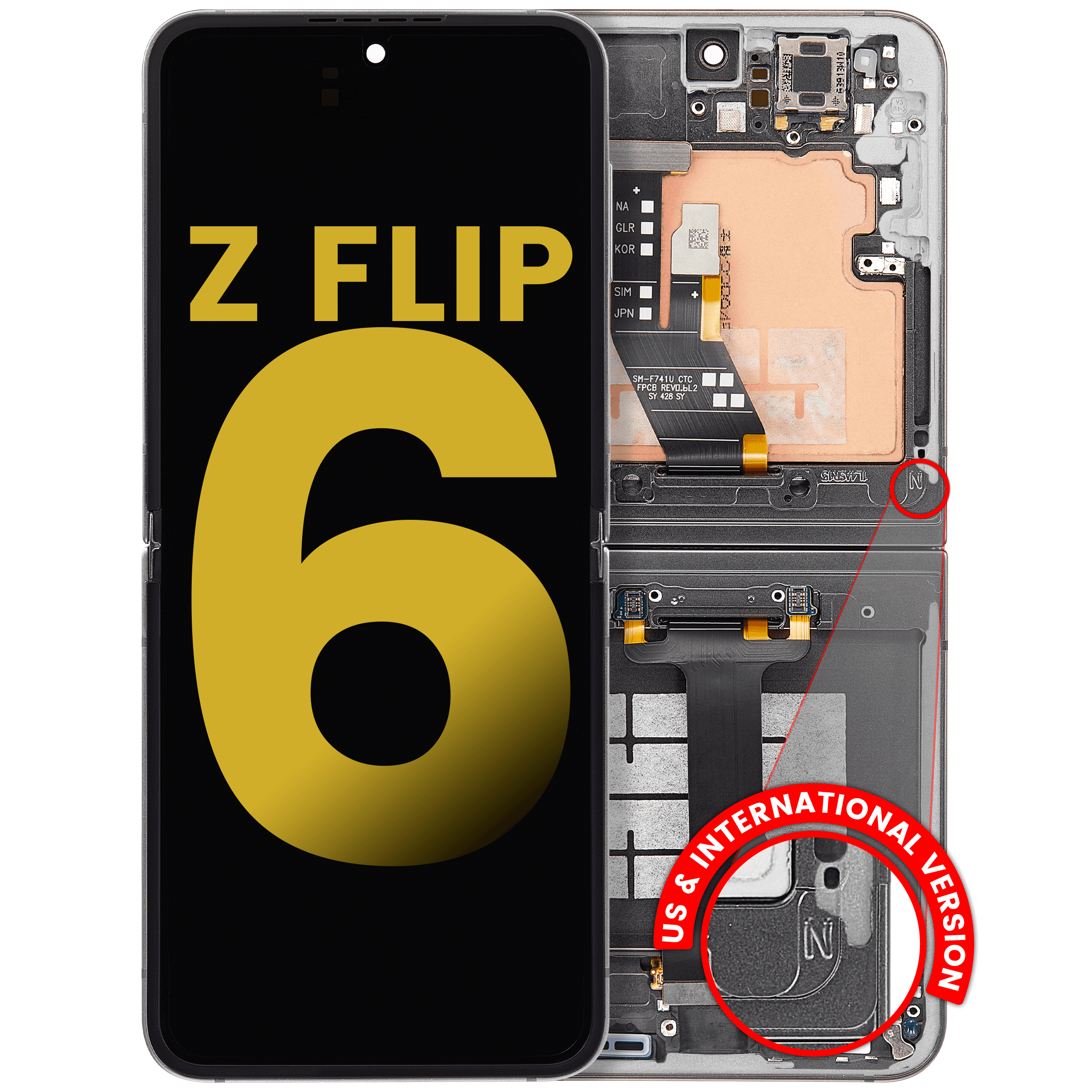Inner Display OLED completo con Frame per Samsung Galaxy Z Flip 6 5G (US e International) (Refurbished) (Argento Shadow)