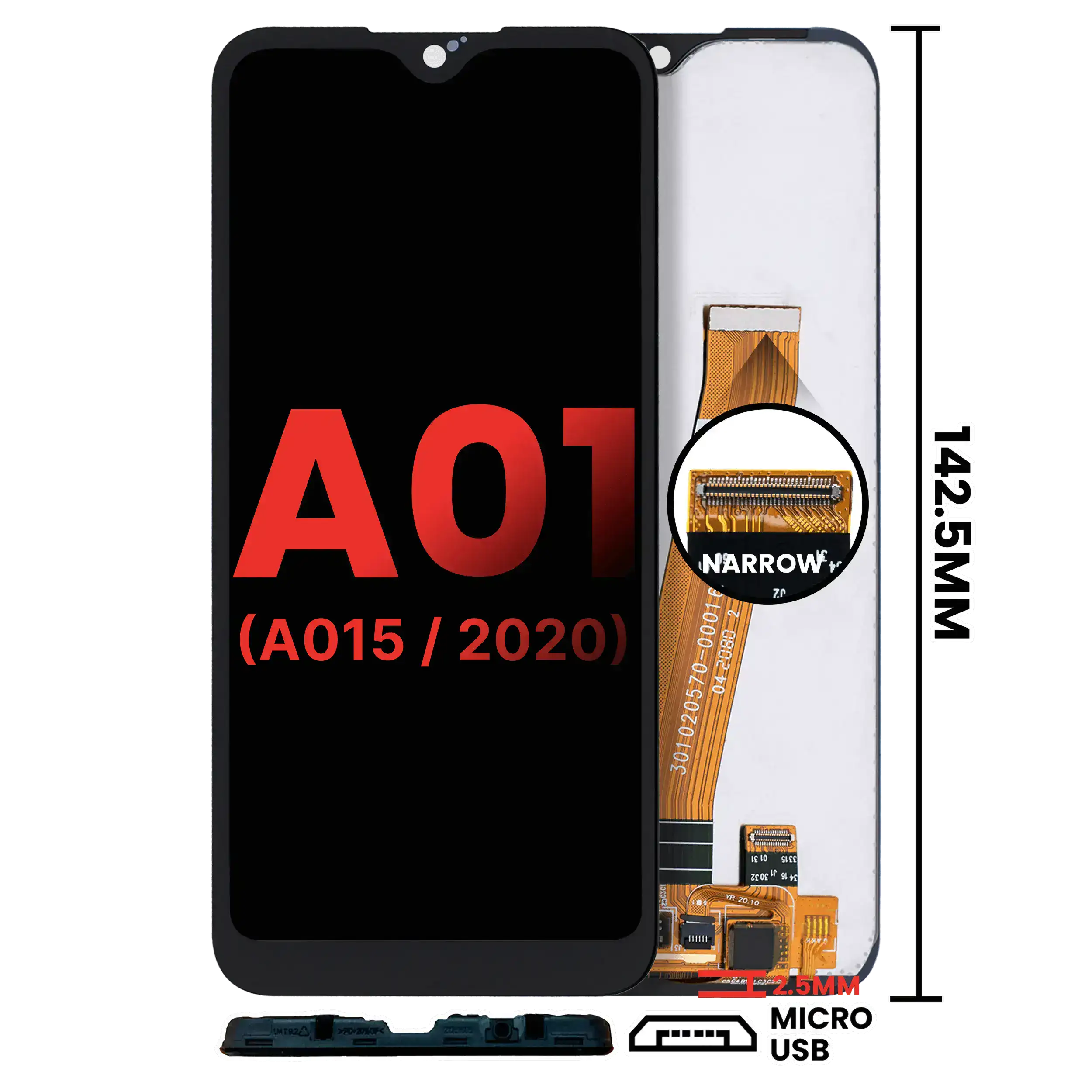 Display LCD completo senza Frame per Samsung Galaxy A01 4G (A015 / 2020) (Global Model) (Micro USB Frame) (tutti i colori)