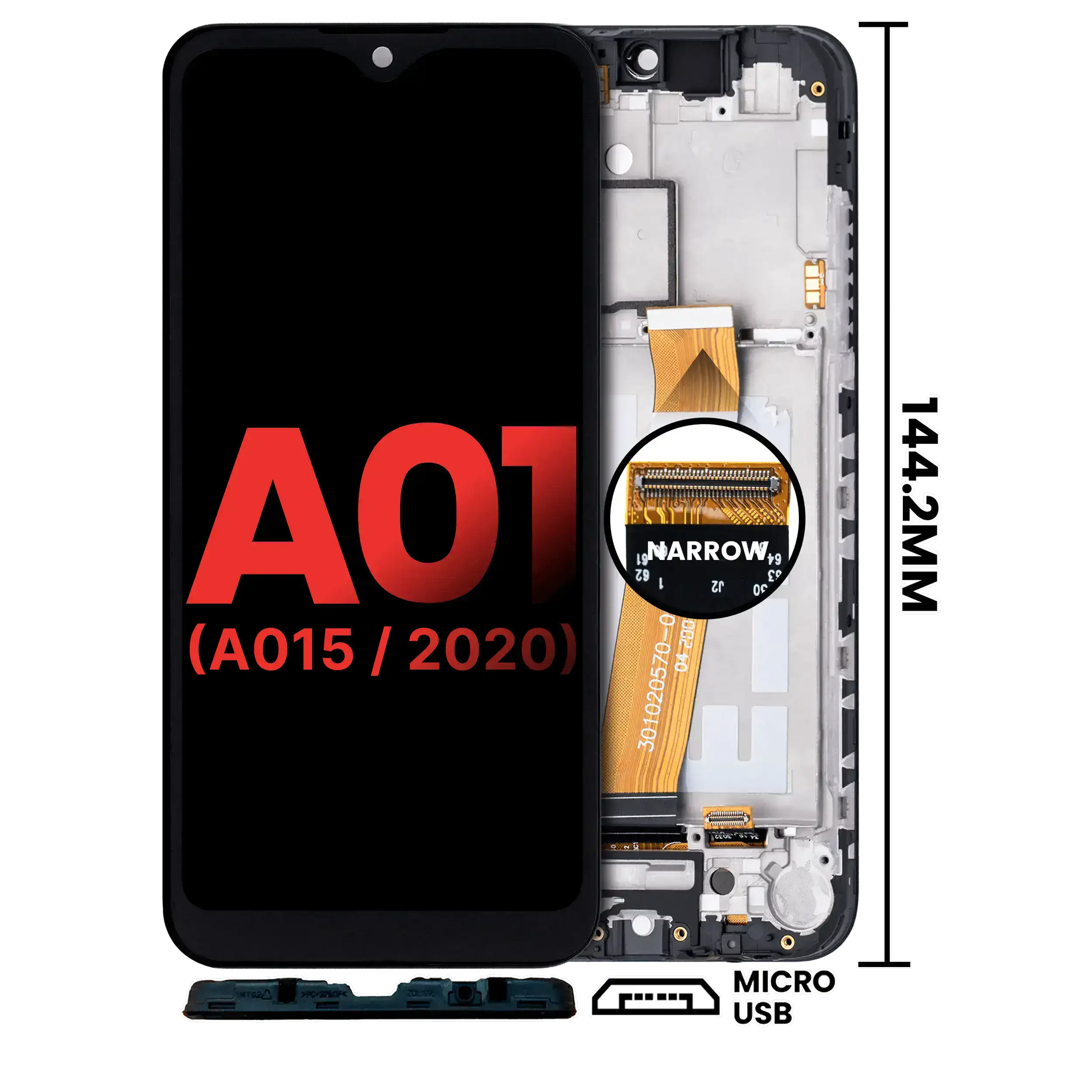 Display LCD completo con Frame per Samsung Galaxy A01 4G (A015 / 2020) (Global Model) (Micro USB Frame) (tutti i colori)