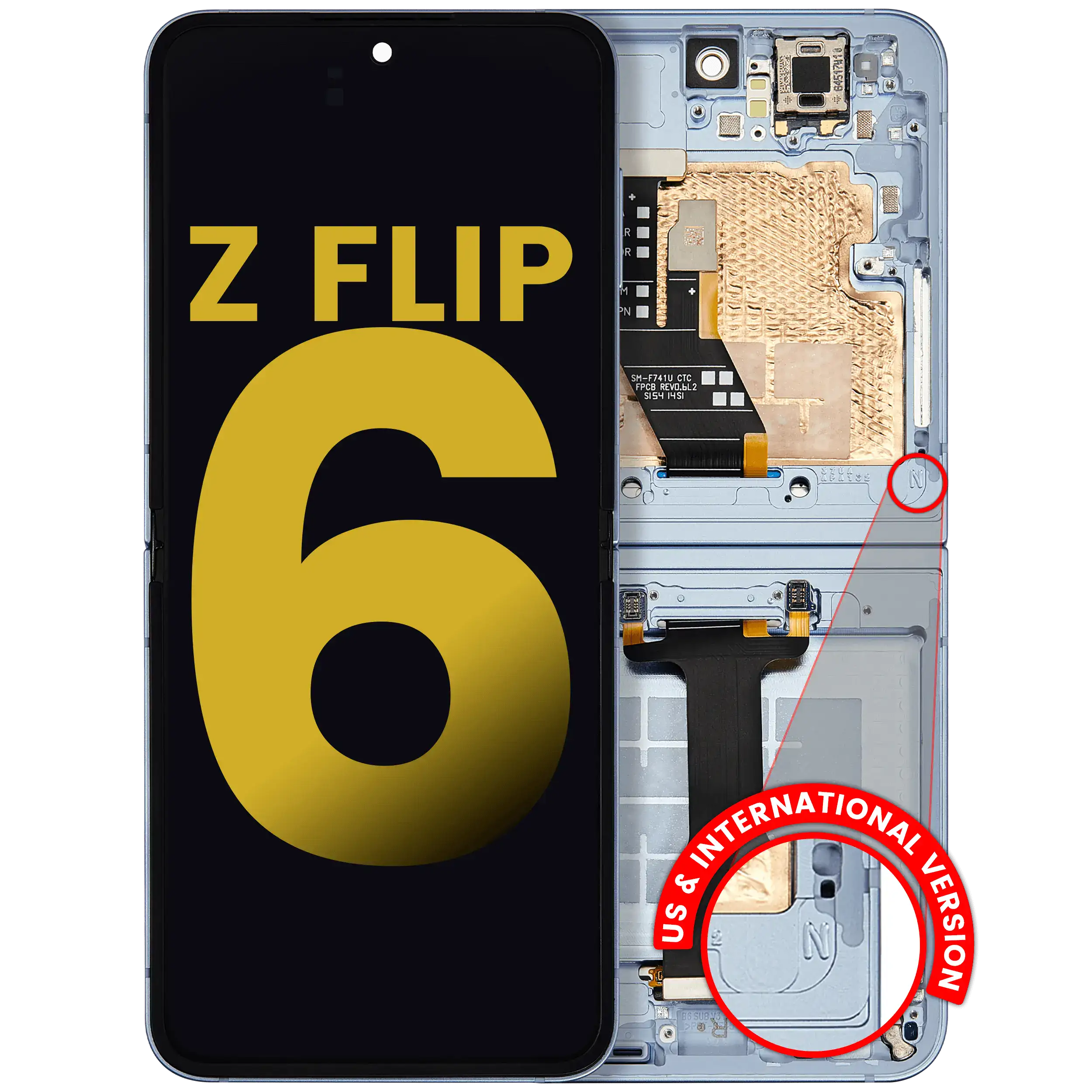 Inner Display OLED completo con Frame per Samsung Galaxy Z Flip 6 (F741) (US e International) (Refurbished) (Blu)