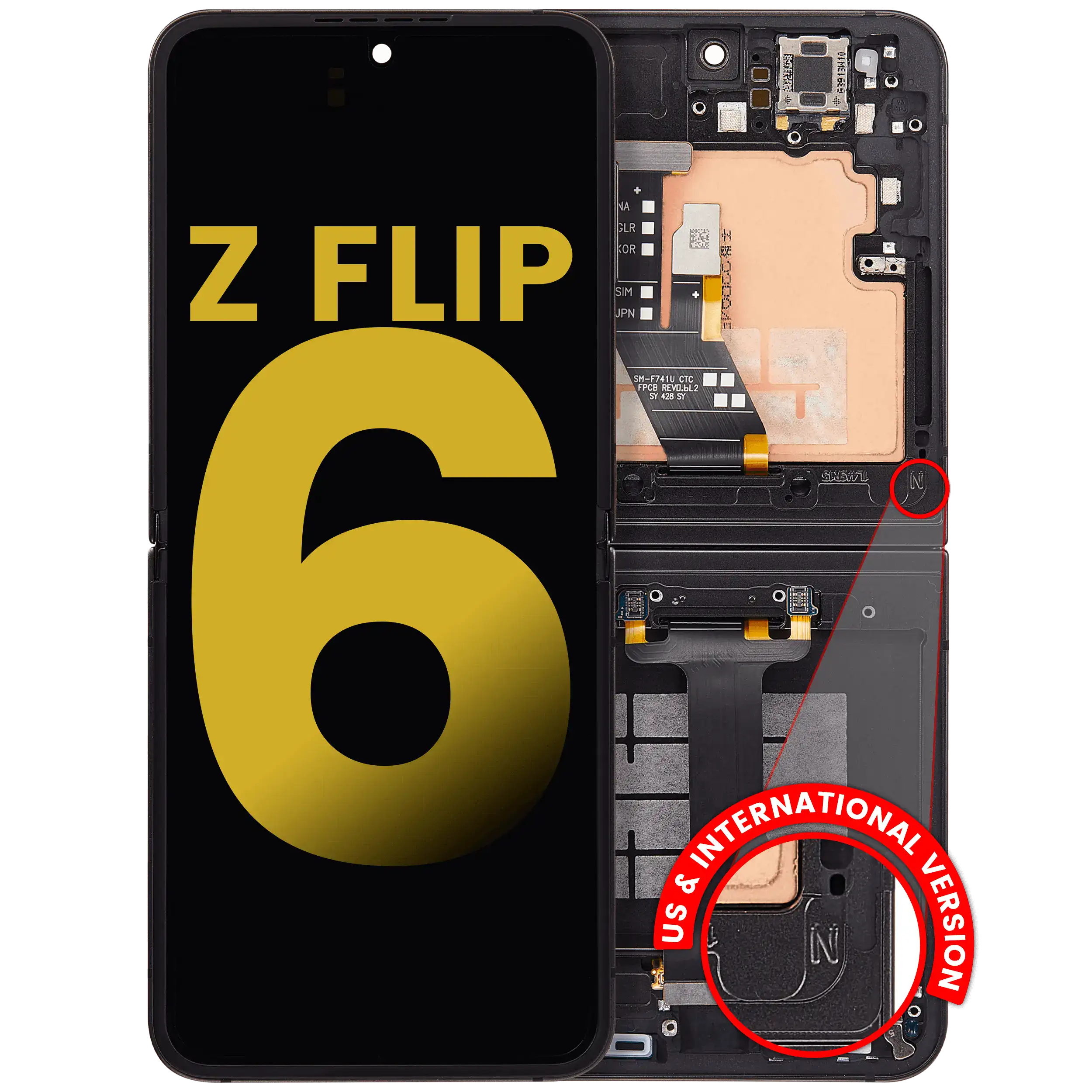 Inner Display OLED completo con Frame per Samsung Galaxy Z Flip 6 (F741) (US e International) (Refurbished) (Nero)