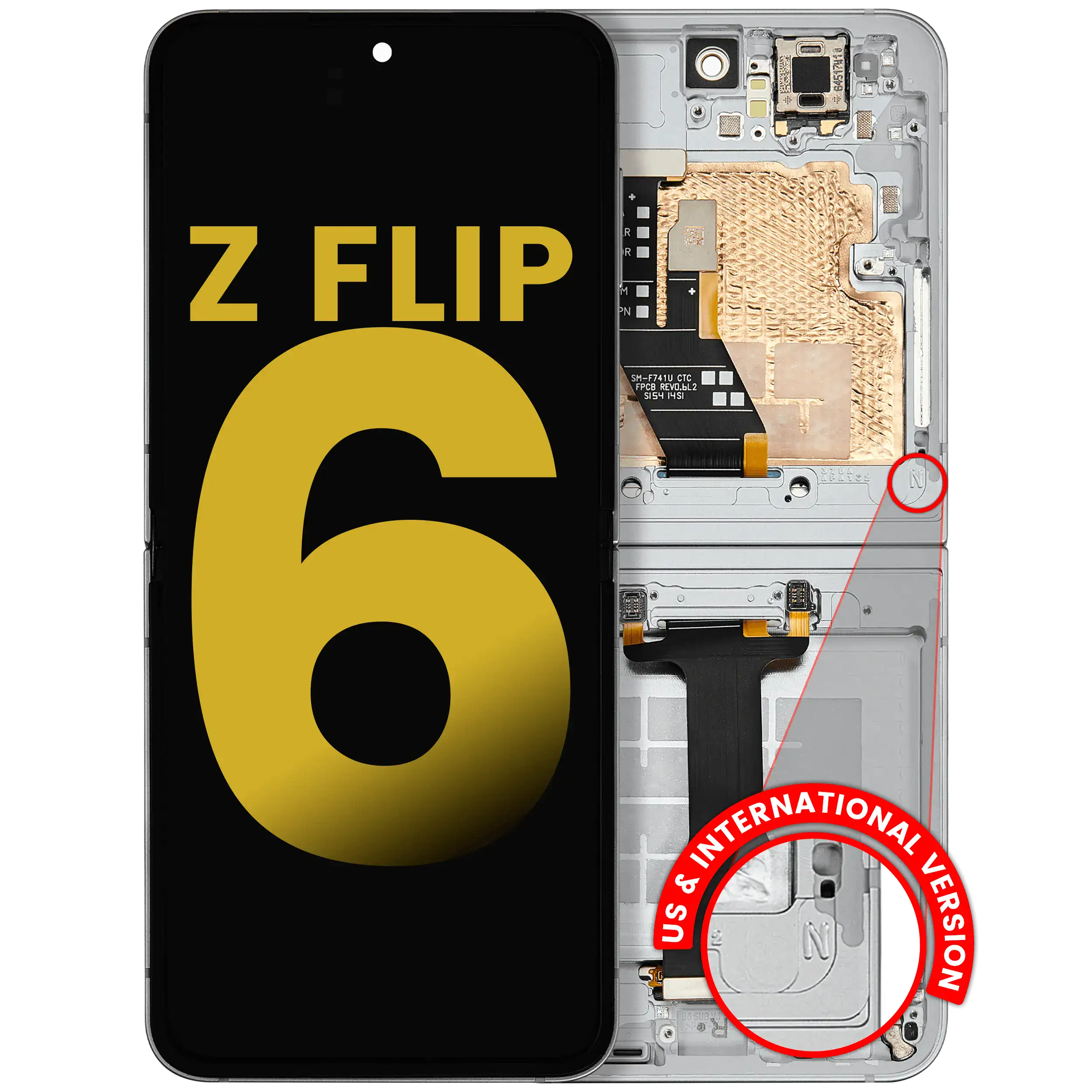 Inner Display OLED completo con Frame compatibile per Samsung Galaxy Z Flip 6 (F741) (US e International) (Refurbished) (Bianco)