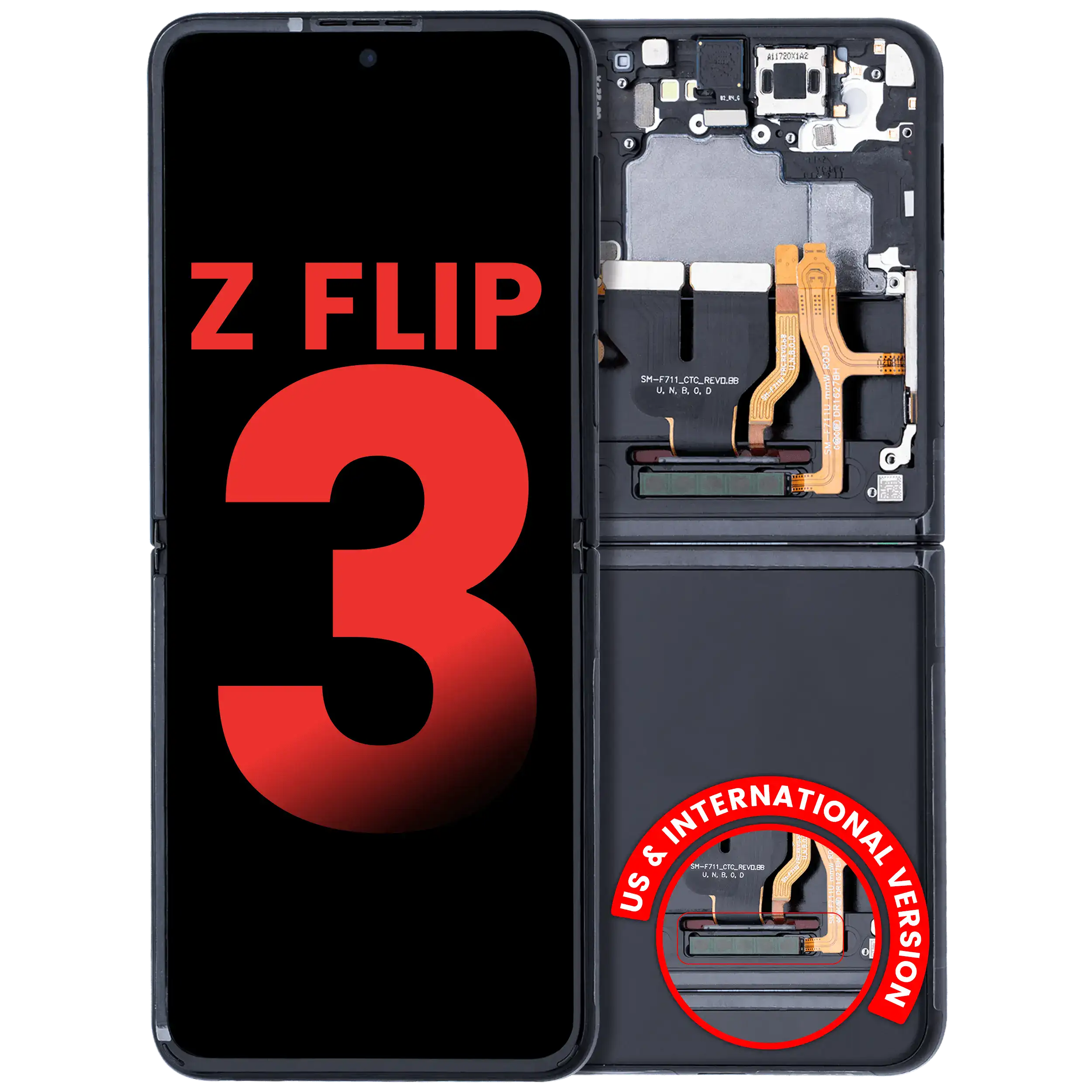 Inner Display OLED completo con Frame compatibile per Samsung Galaxy Z Flip 3 5G (F711) (US e International) (Phantom Nero)