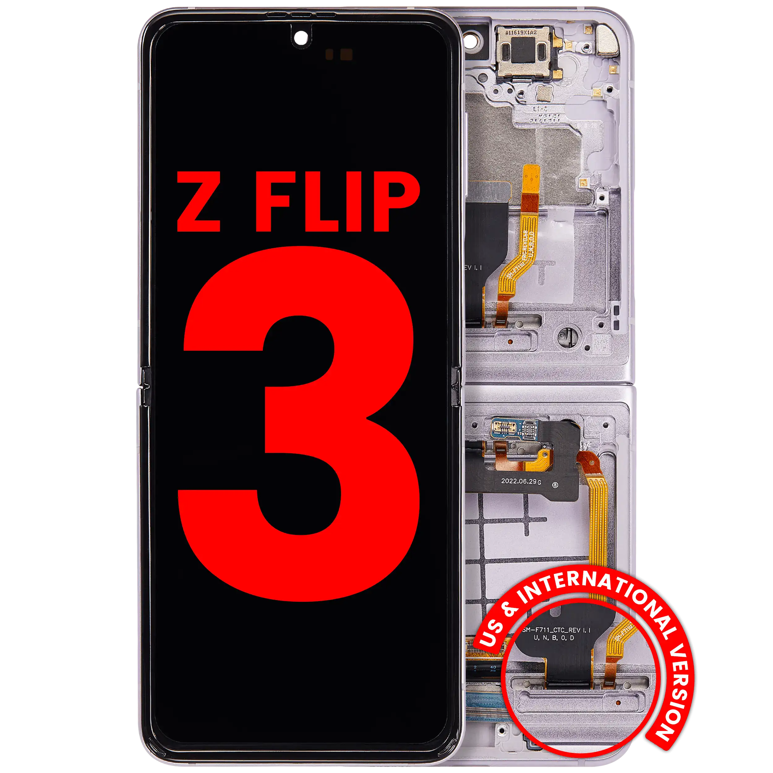 Inner Display OLED completo con Frame compatibile per Samsung Galaxy Z Flip 3 5G (F711) (US e International) (Lavanda)