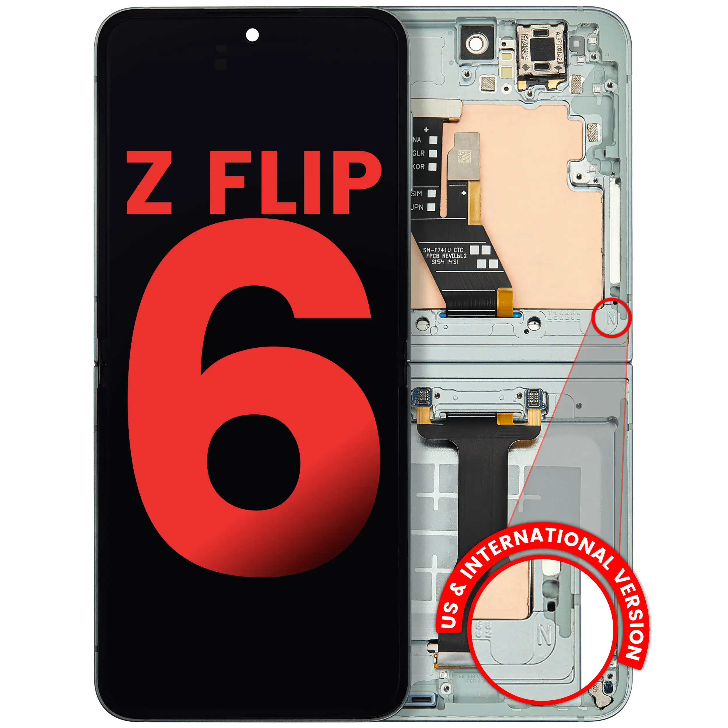 Inner Display OLED completo con Frame compatibile per Samsung Galaxy Z Flip 6 5G (F741) (US e International) (Mint)
