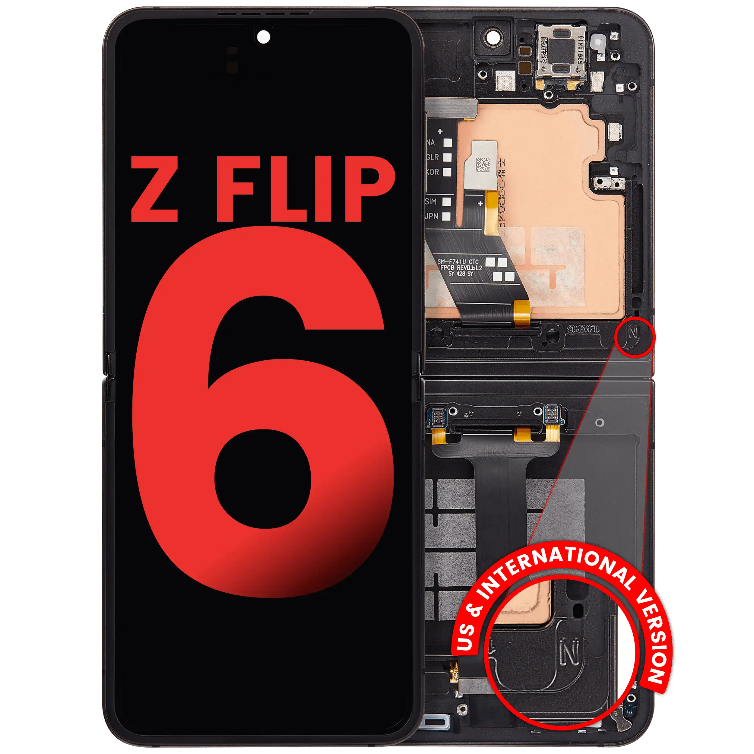 Inner Display OLED completo con Frame compatibile per Samsung Galaxy Z Flip 6 5G (F741) (US e International) (Nero)