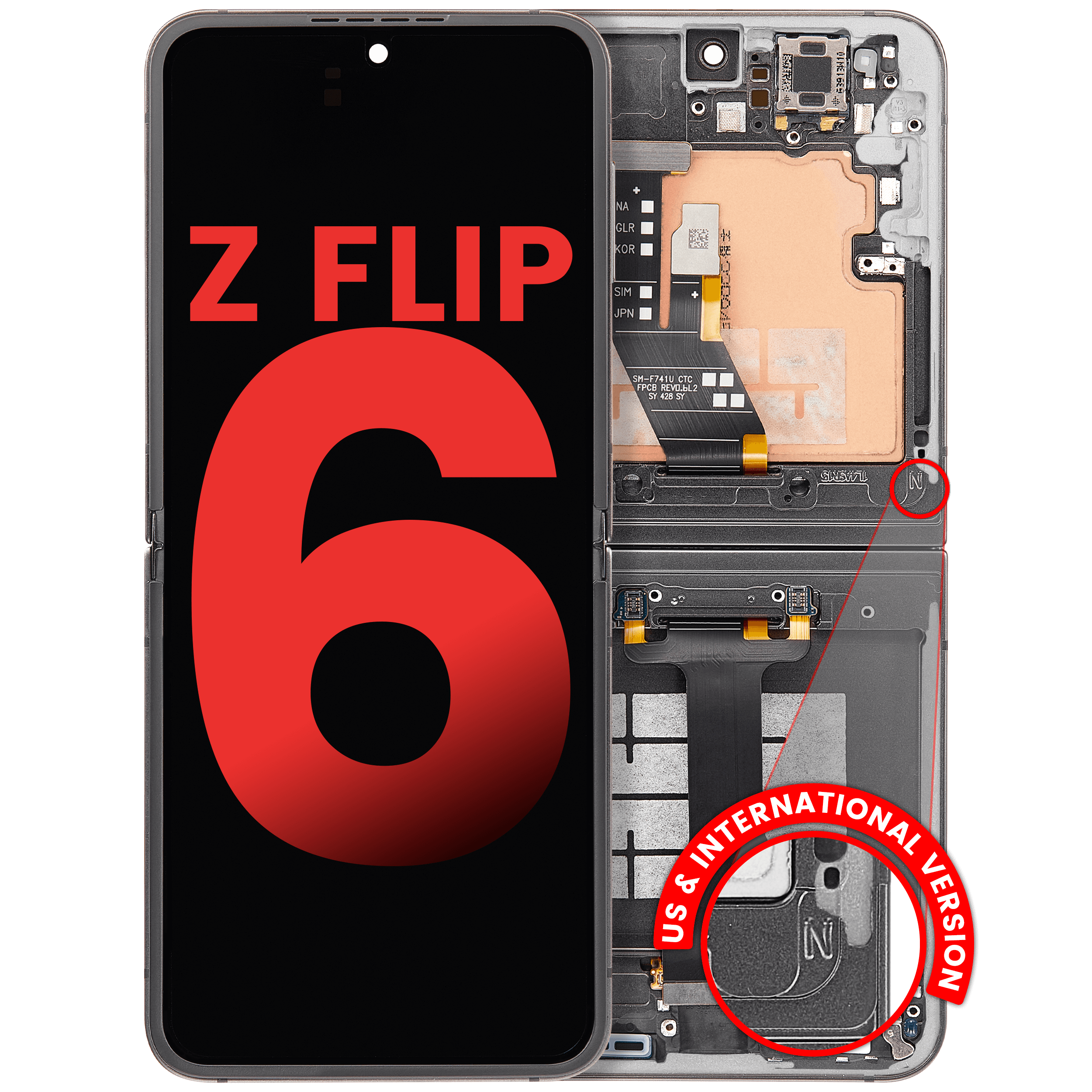 Inner Display OLED completo con Frame compatibile per Samsung Galaxy Z Flip 6 5G (F741) (US e International) (Argento Shadow)