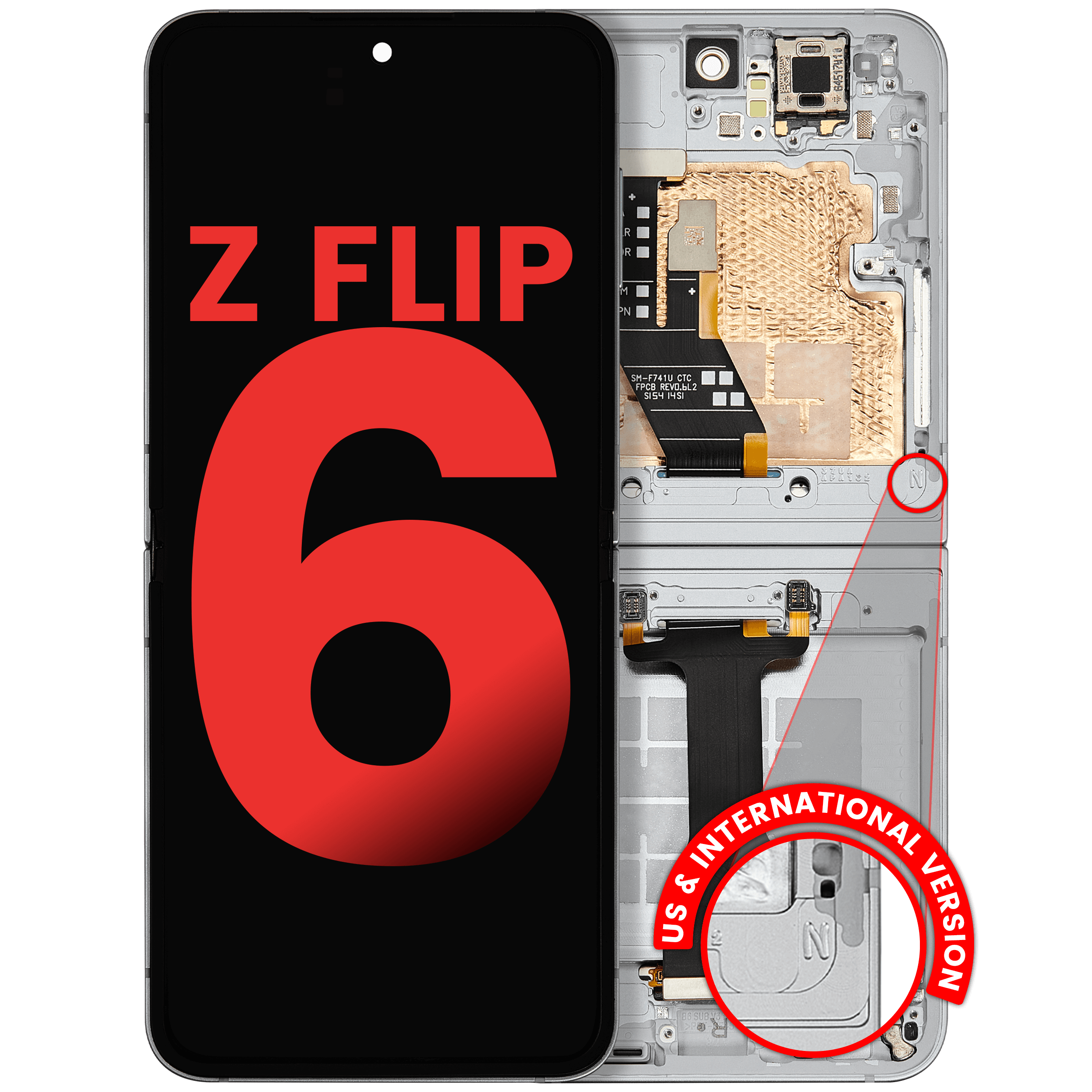 Inner Display OLED completo con Frame compatibile per Samsung Galaxy Z Flip 6 5G (F741) (US e International) (Bianco)