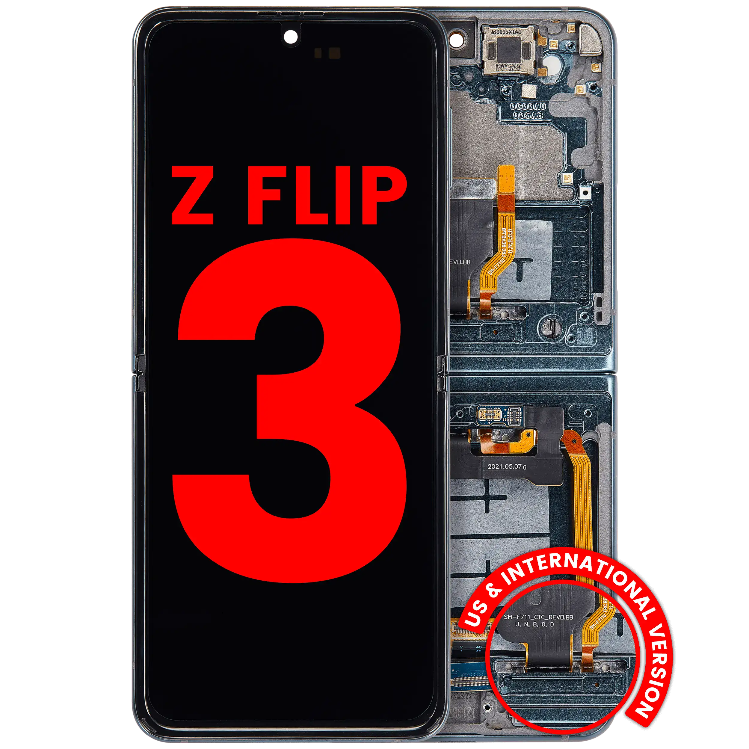 Inner Display OLED completo con Frame compatibile per Samsung Galaxy Z Flip 3 5G (F711) (US e International) (Verde)