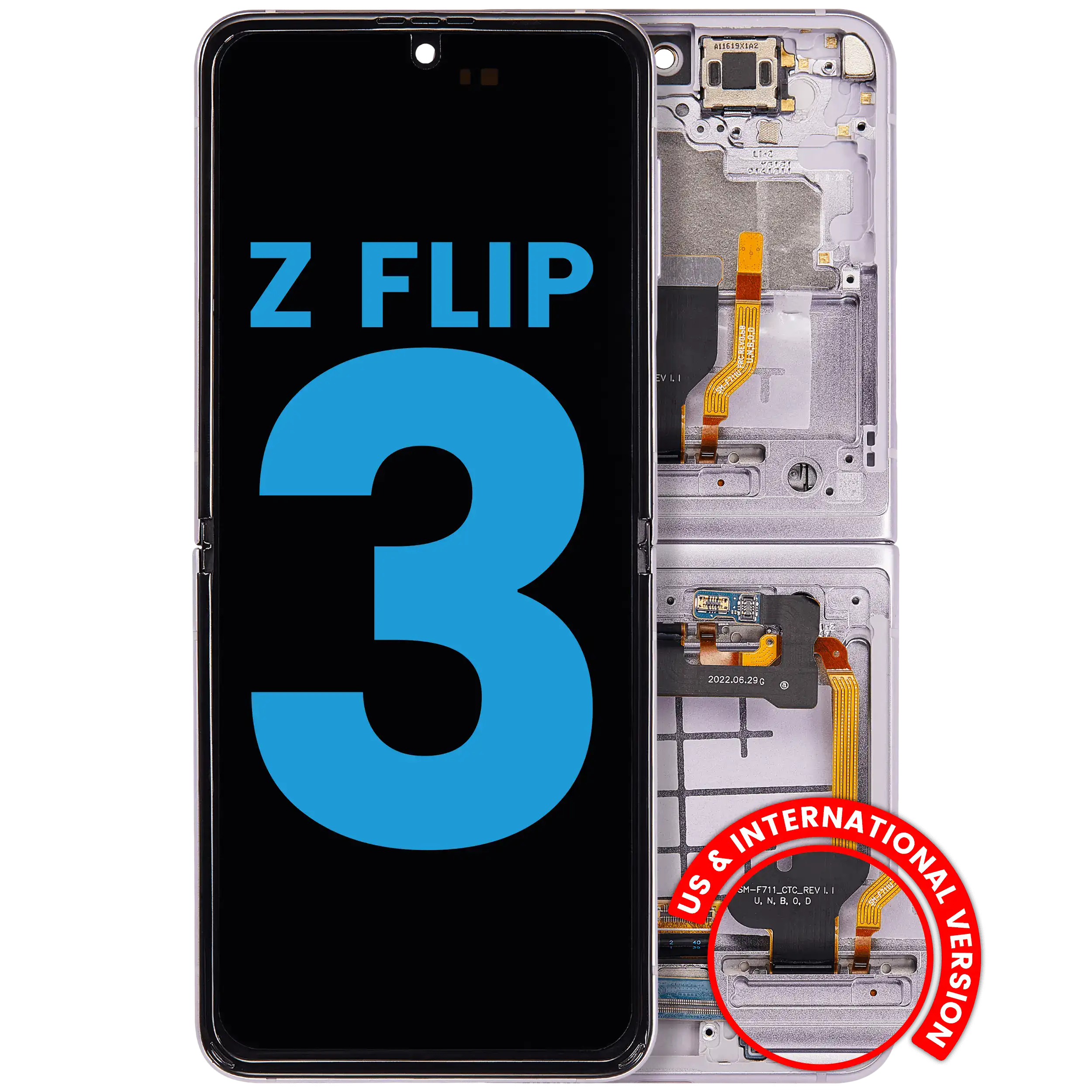 Inner Display OLED completo con Frame compatibile per Samsung Galaxy Z Flip 3 5G (F711) (US e International) (Lavanda)
