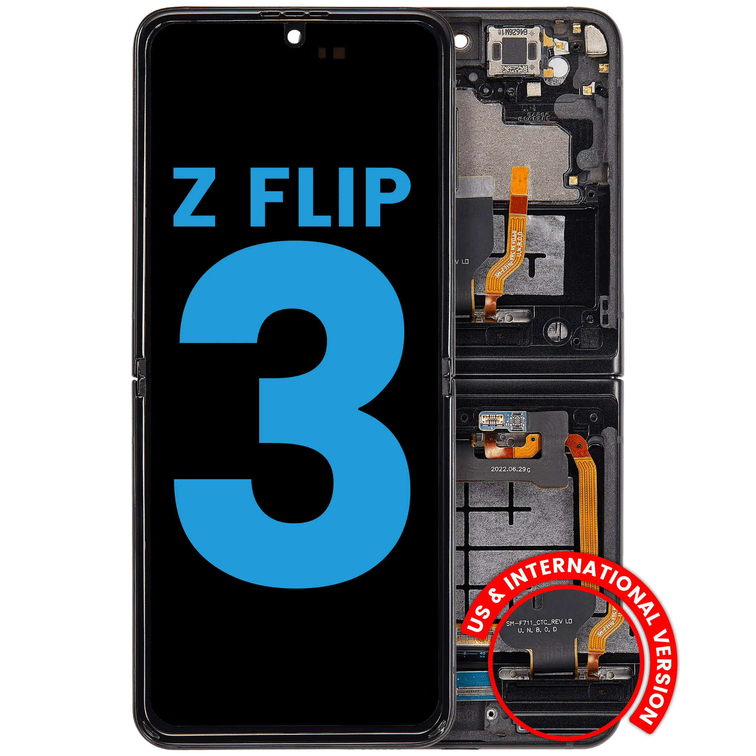 Inner Display OLED completo con Frame compatibile per Samsung Galaxy Z Flip 3 5G (F711) (US e International) (Phantom Nero)