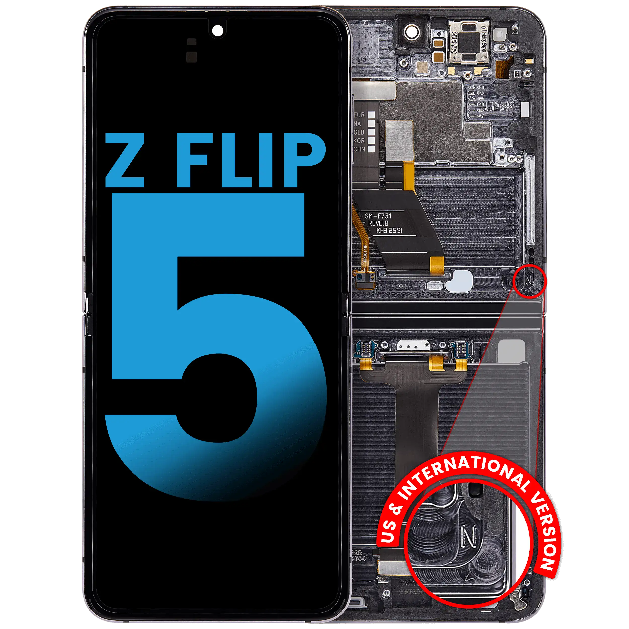 Inner Display OLED completo con Frame compatibile per Samsung Galaxy Z Flip 5 5G (F731) (US e International) (Grafite)