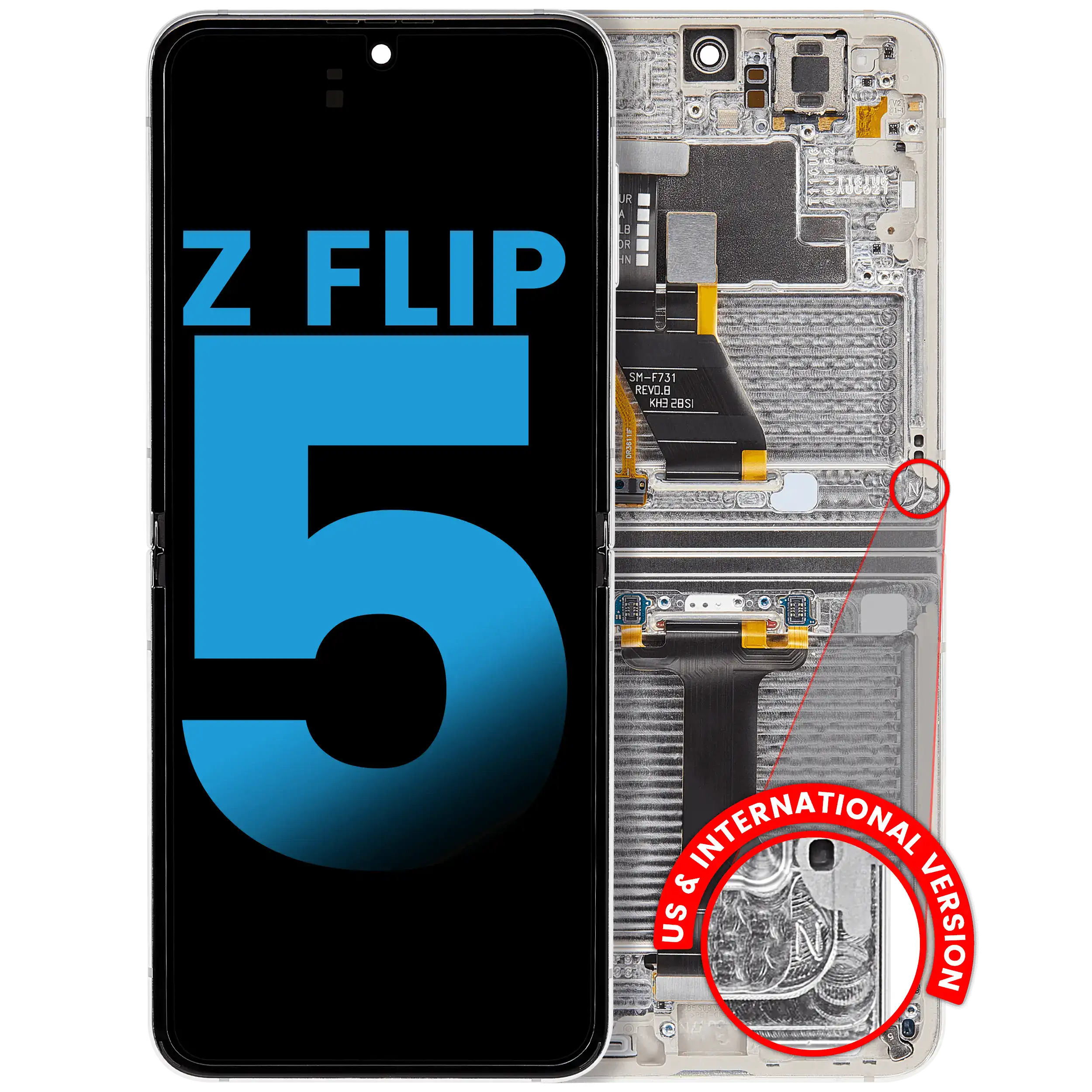 Inner Display OLED completo con Frame compatibile per Samsung Galaxy Z Flip 5 5G (F731) (US e International) (Cream)