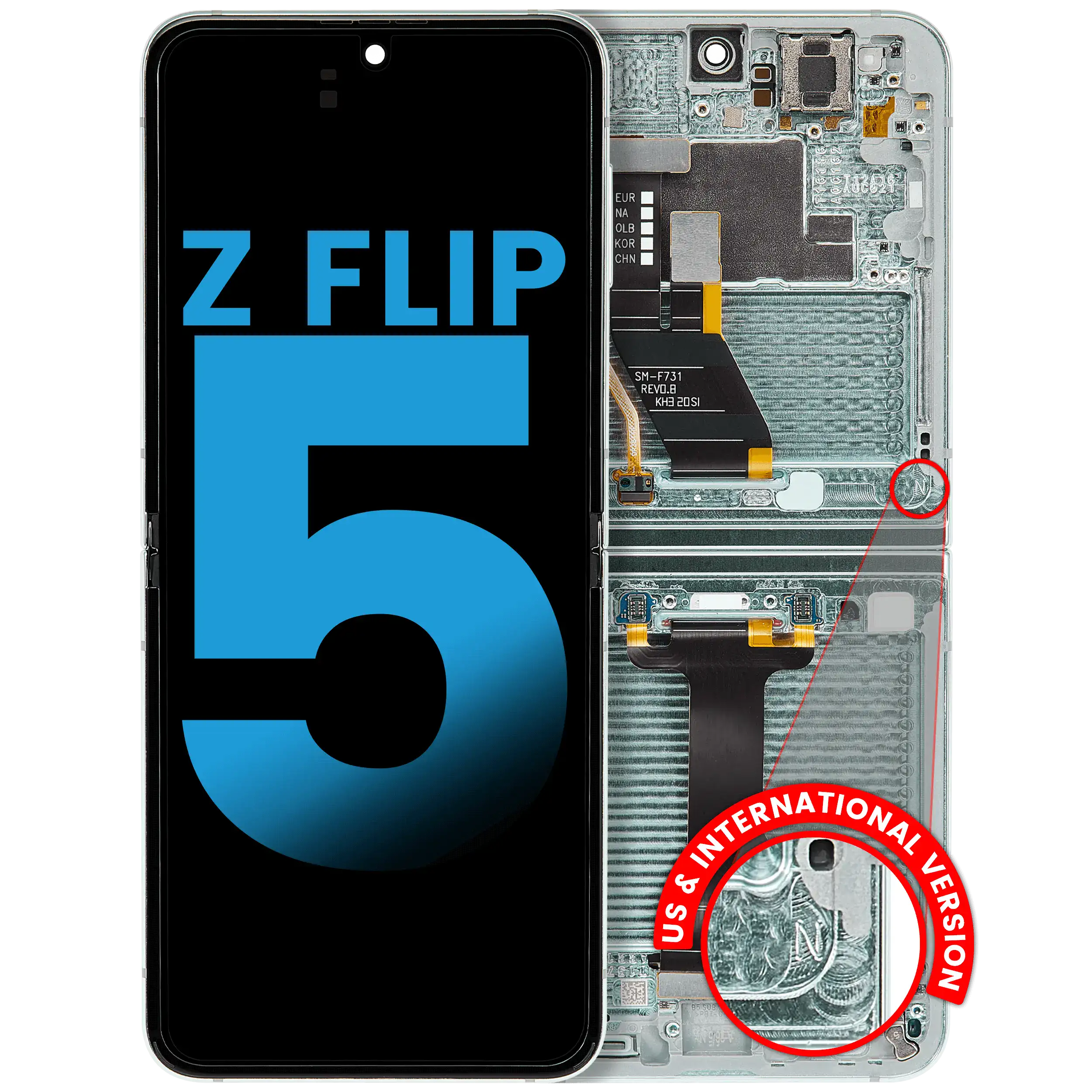 Inner Display OLED completo con Frame compatibile per Samsung Galaxy Z Flip 5 5G (F731) (US e International) (Mint)
